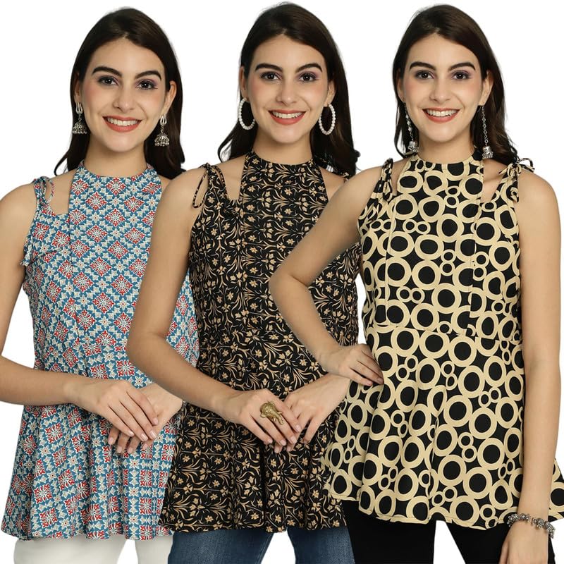 Image of Pinkmint Halter Neck with Tie Back Short Combo Tops for Women ll Fancy Regular Fir Tops ll Casual Wear (Pack of 3)
