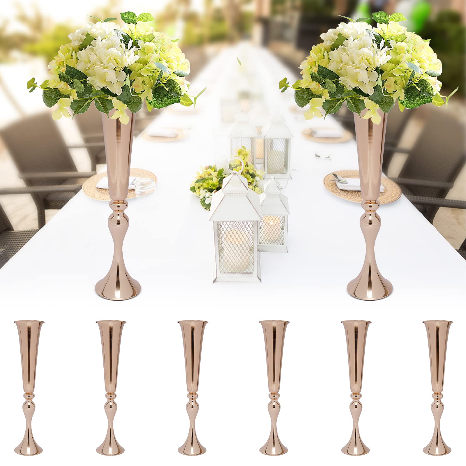 Set di 6 vasi da tavolo in metallo dorato con finitura lucida, per feste di compleanno, feste di compleanno, soggiorno, decorazione