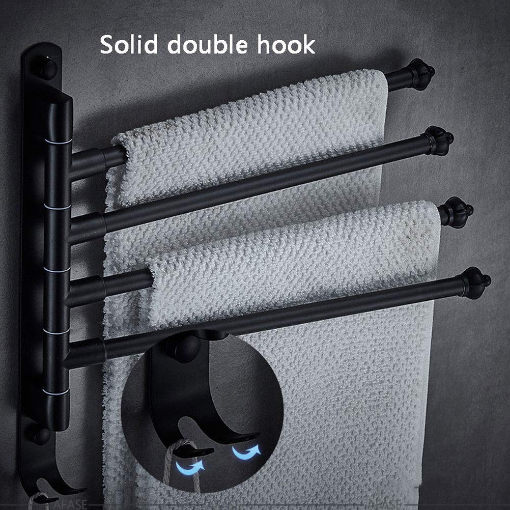 Soporte para toallero montado en la Pared, 180 Giratorio, toallero de Acero Inoxidable 304 para baño, toallero Multicapa con 2 Ganchos, Negro, 4 Capas (Negro, 5 Capas)