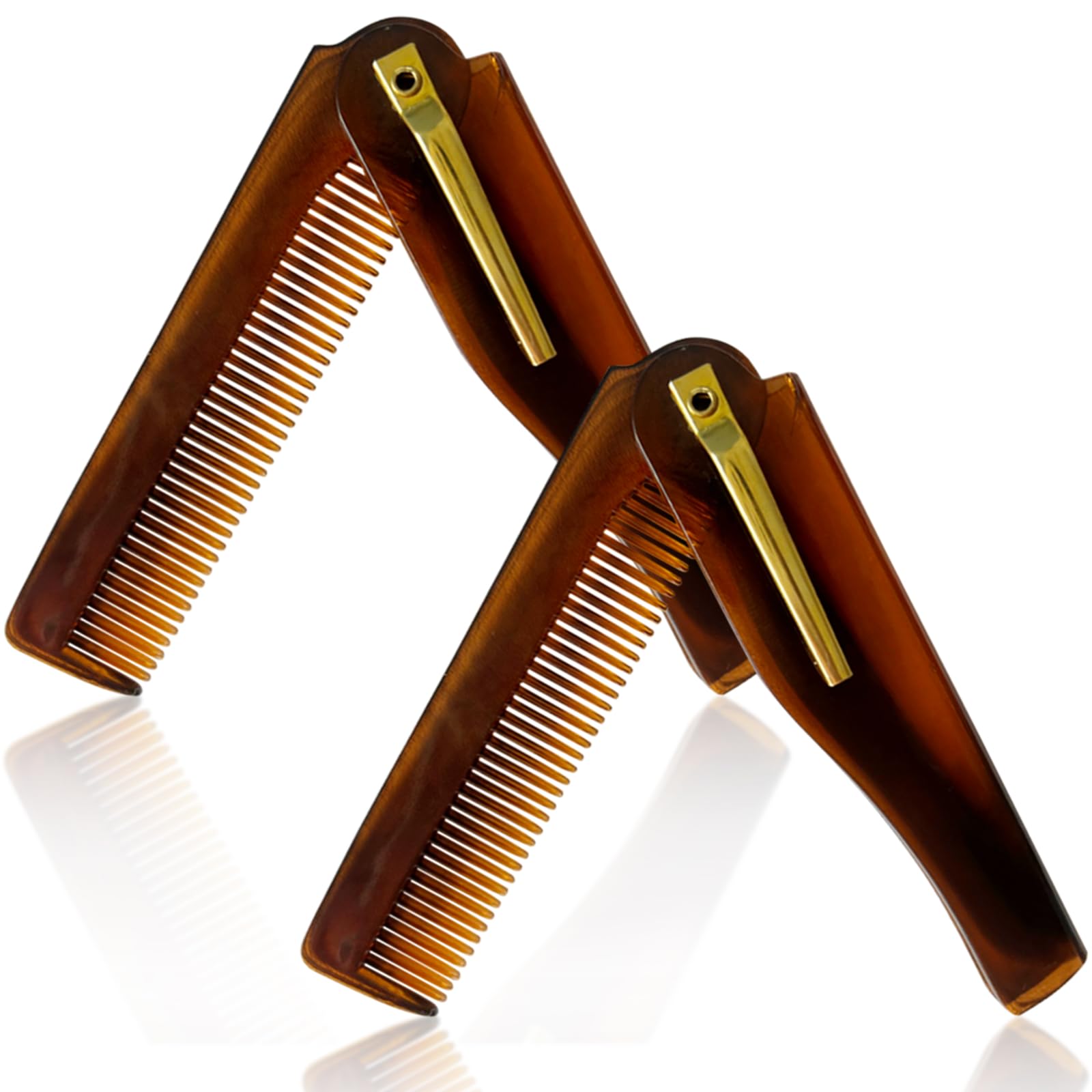 Men's Handmade Folding Pocket Comb, 6.69-Inch Amber Finish, Fine Tooth Comb for Hair, Beard, and Mustache Grooming