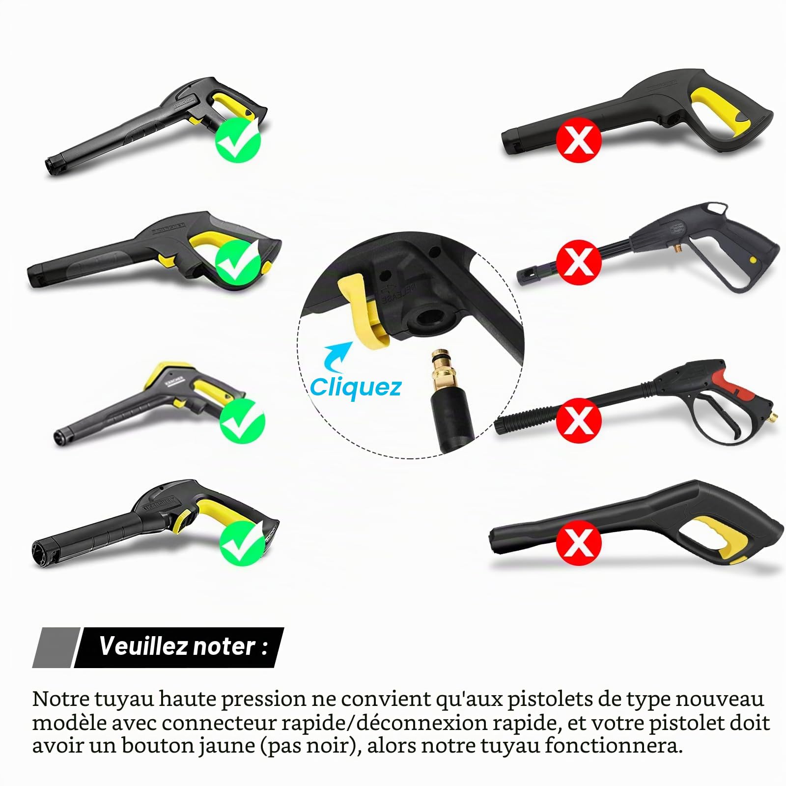 10m Tuyau d'extension de tuyau de rechange haute pression pour nettoyeur haute pression Karcher K Series K2 K3 K4 K5 K6 K7 Click Plug Quick Connector(10m)