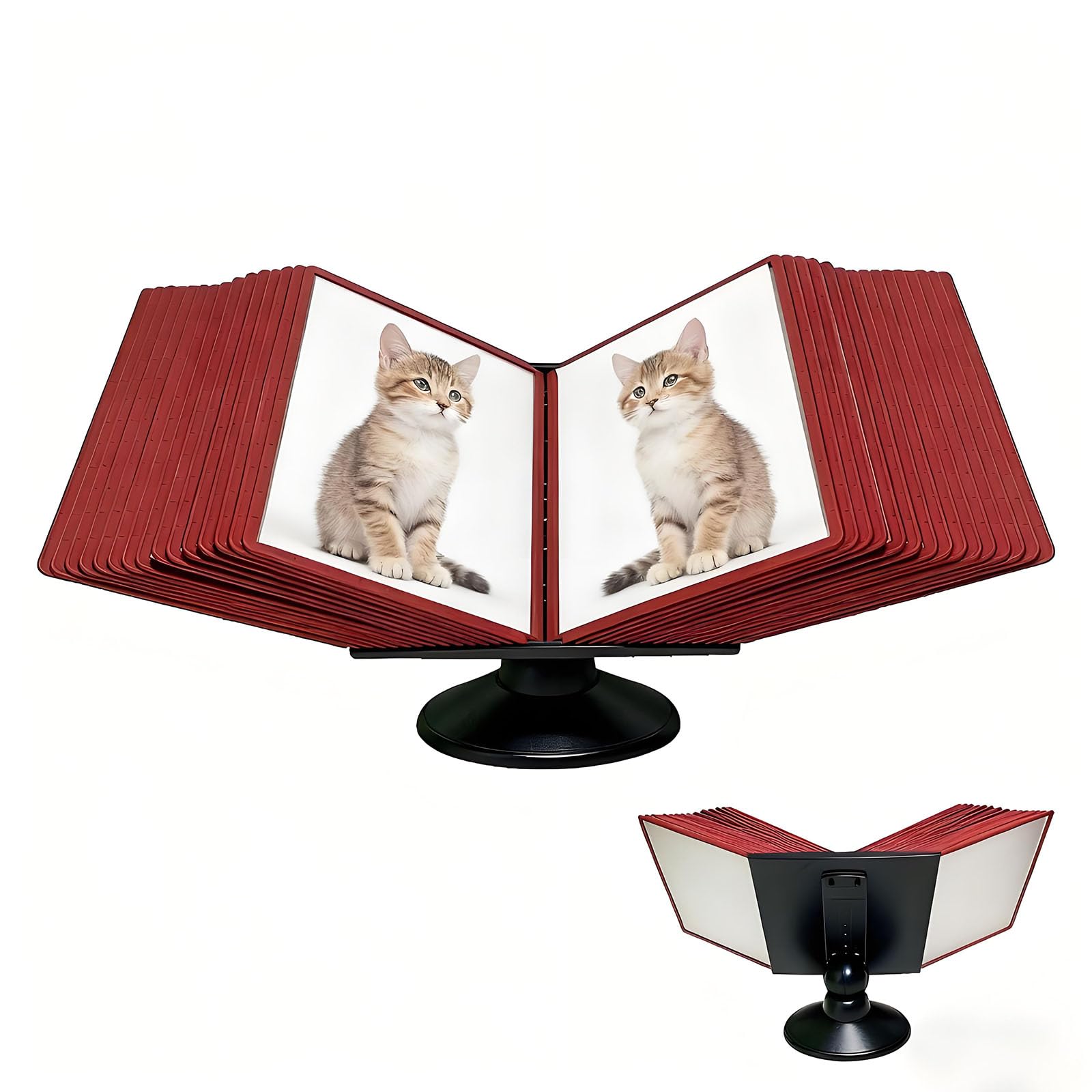 OLSKFUH 360° Rotation Desk Reference Organizer, Space Saving Document Holder, Durable Flip File Display Rack, Efficient Catalog Storage System For Home Or Office,Red-30 pages