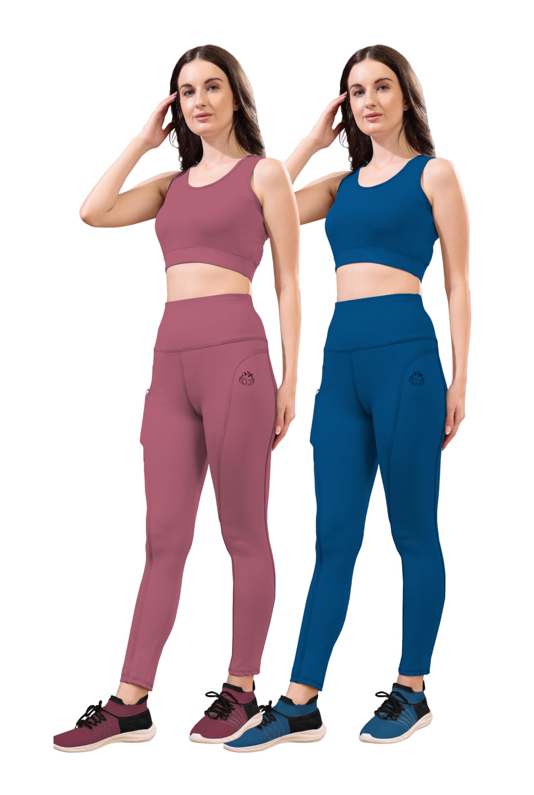 Womens High Waist Workout 2 Piece Set with Side Pocket, Gym wear Co-ord Set Tracksuit, Top Bottom Set, Leggings Bra Set,Pack of 2-image-33