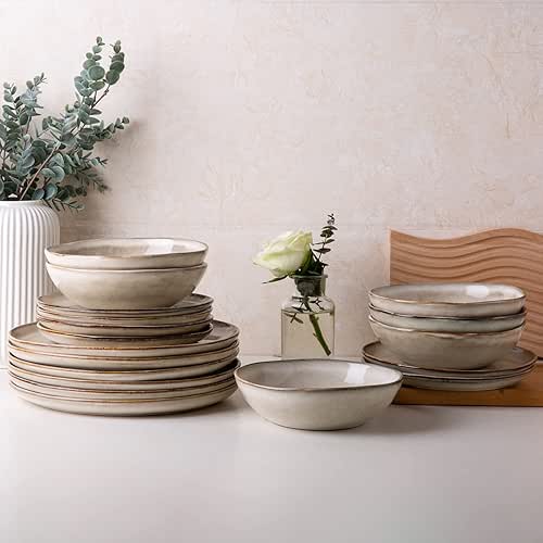 AmorArc Ceramic Dinnerware Sets,Handmade Reactive Glaze Stoneware Plates and Bowls