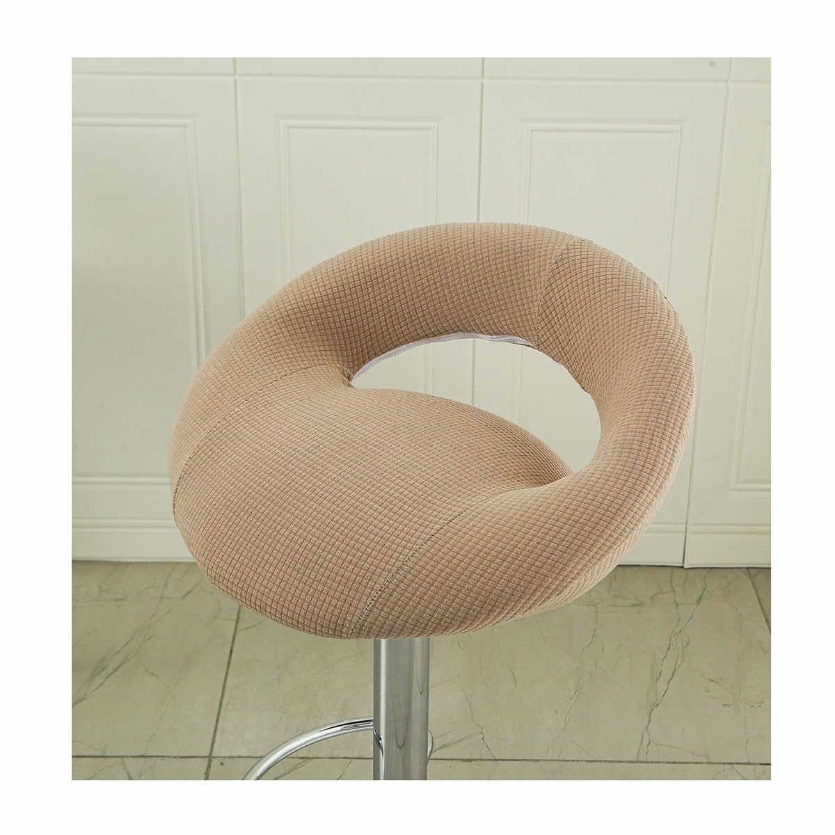 QVQV Stretch Bar Stool Covers Round Set of 4/2 With Hollow backrest Bar Chair Seat Covers Kitchen Breakfast Counter Bar Chair Covers for PU Leather Swivel Barstool High Stool,A8,1PC
