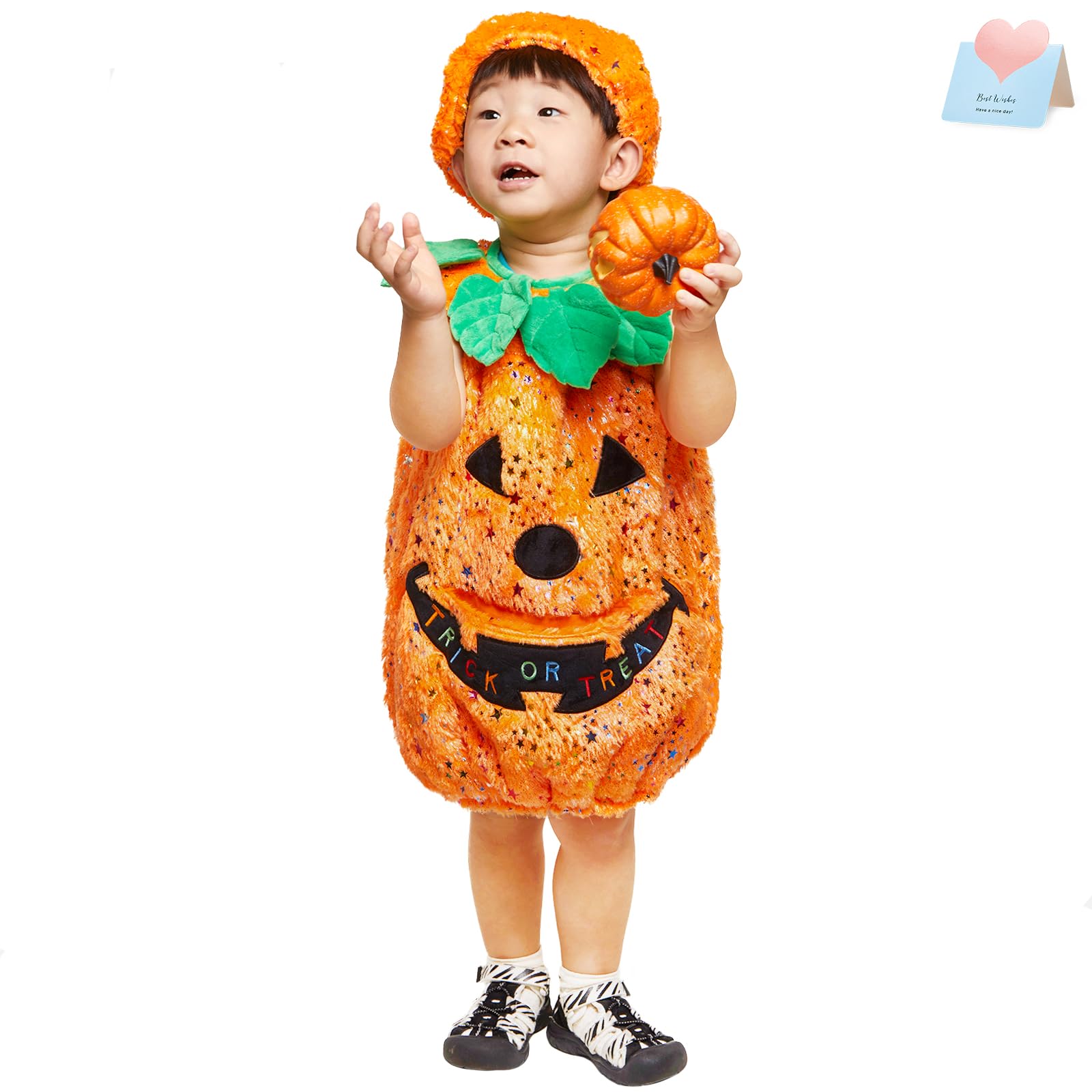 Orange pumpkin Halloween costume set with hat for toddler girls ages 1 to 3