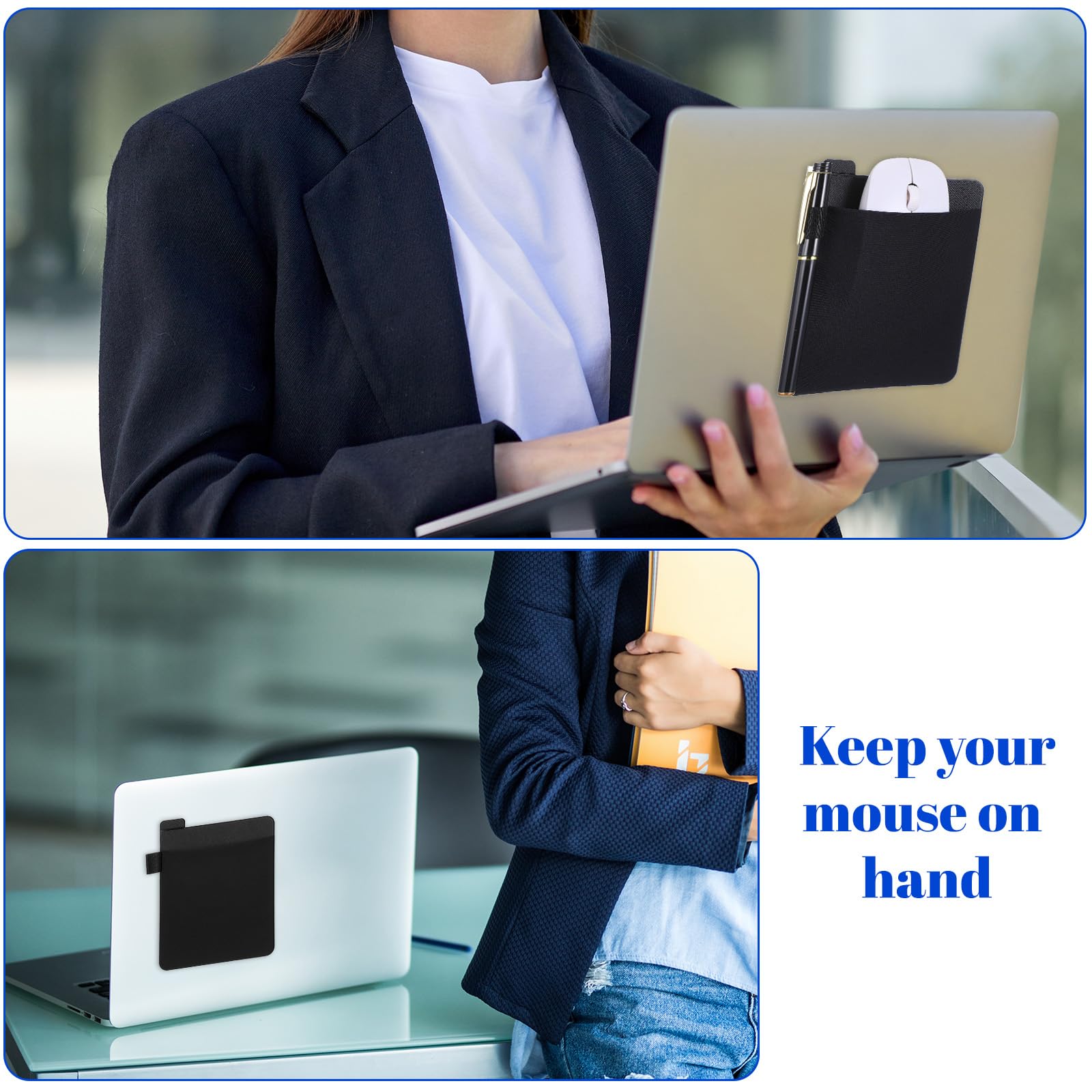 XLIUAX Mouse Holder for Laptop, Laptop Slim Mouse Pouch, Universal Stick-On Mouses Holders with Reusable Adhesive Elastic Portable Mouses Pocket for Computer Laptops