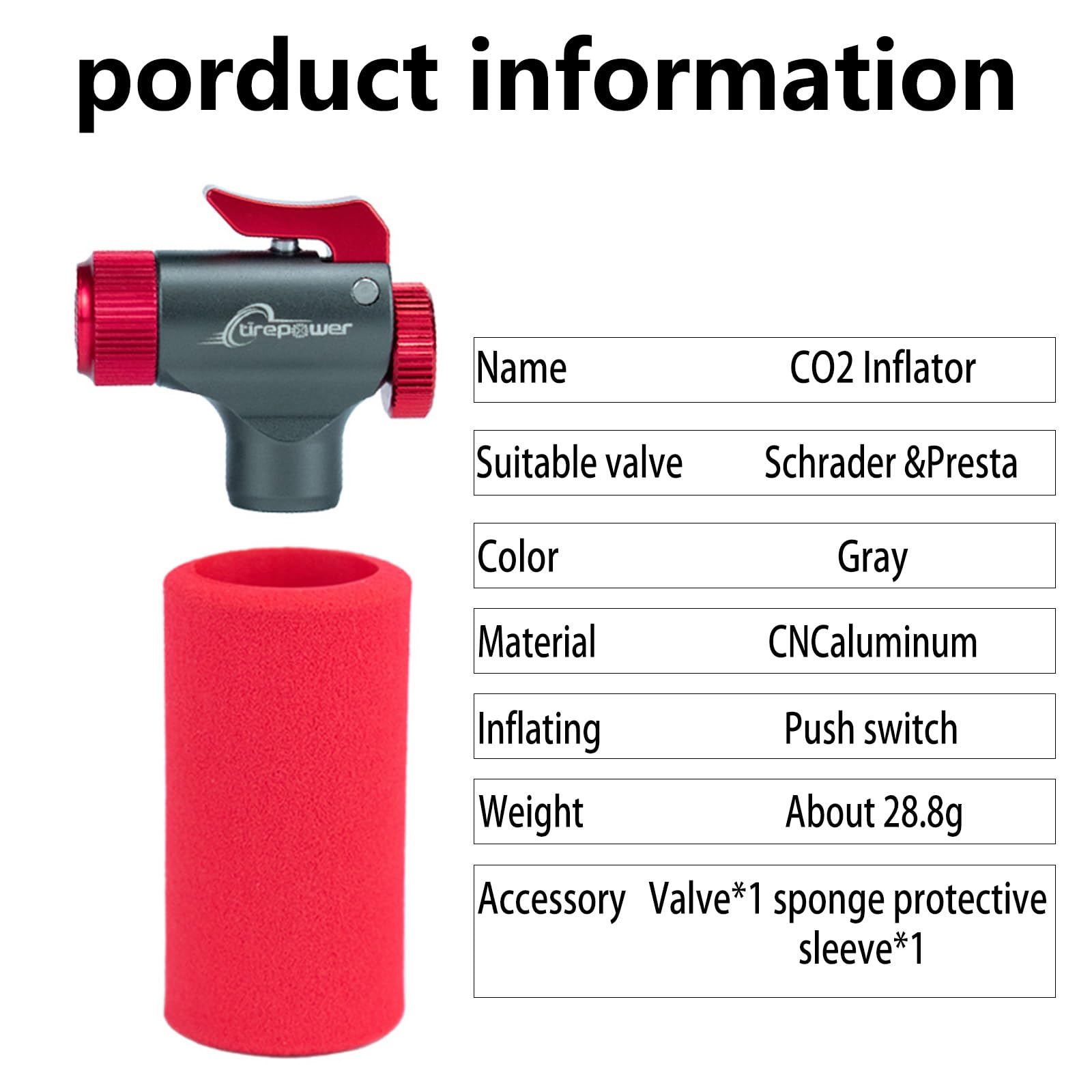 Ctrepower Co2 Bike Tire Inflator, 16g Co2 Cartridges Threaded,Quick&Easy, Presta and Schrader Valve Compatible, for MTB & Road Bikes