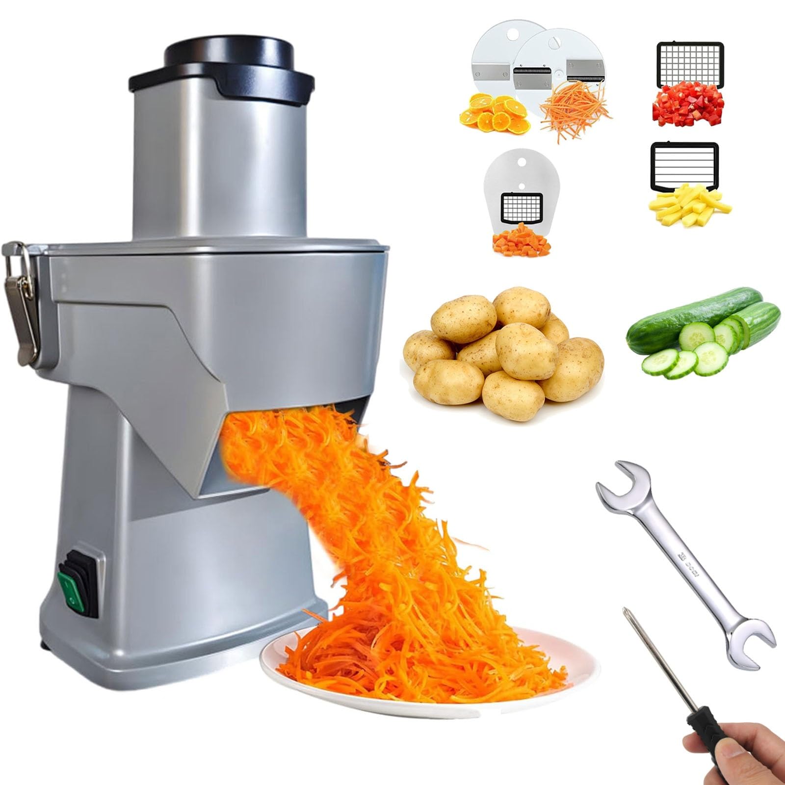 TIANQIHAO 200W Commercial Electric Vegetable Slicer Dicer Shredder & Strip Cutter, Multifunctional Food Chopper For Veggies & Fruits With Adjustable Blades