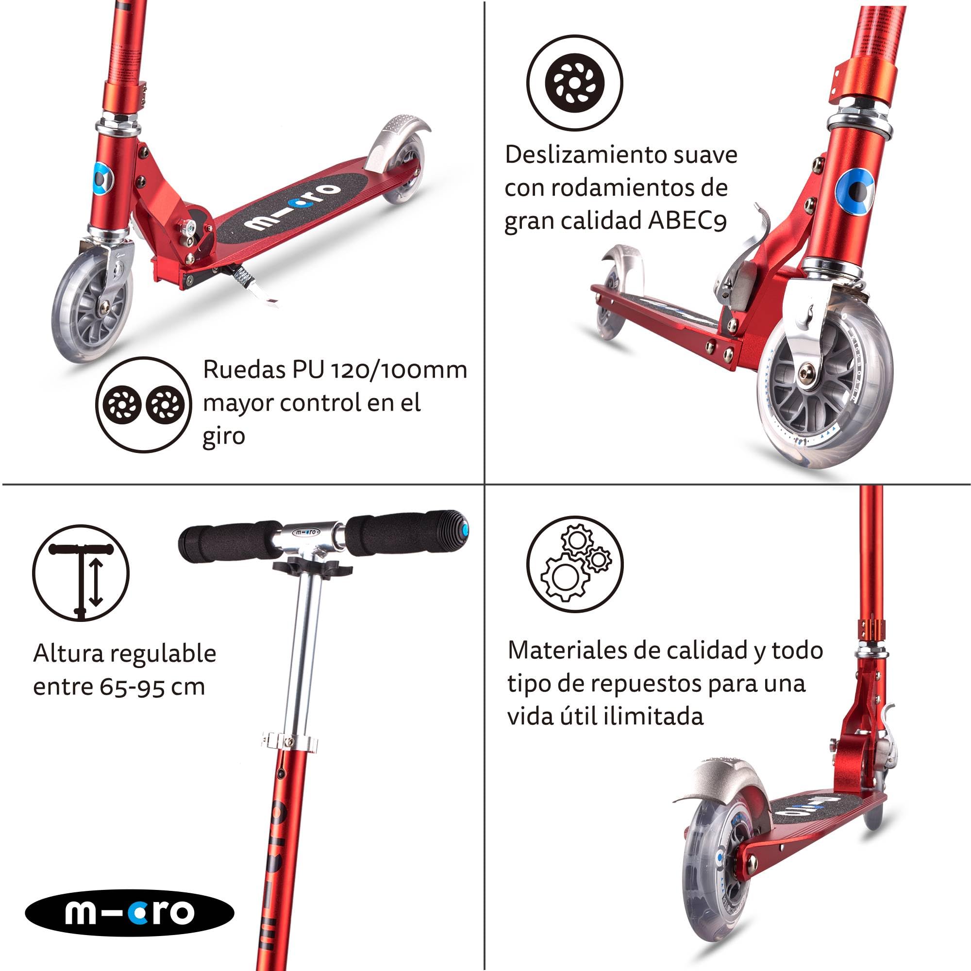 Micro® | Micro Sprite Patinete 2 Ruedas | Patinete y Puños Plegables | Ligero | Altura Regulable | 5-12 Años | Niños y Niñas