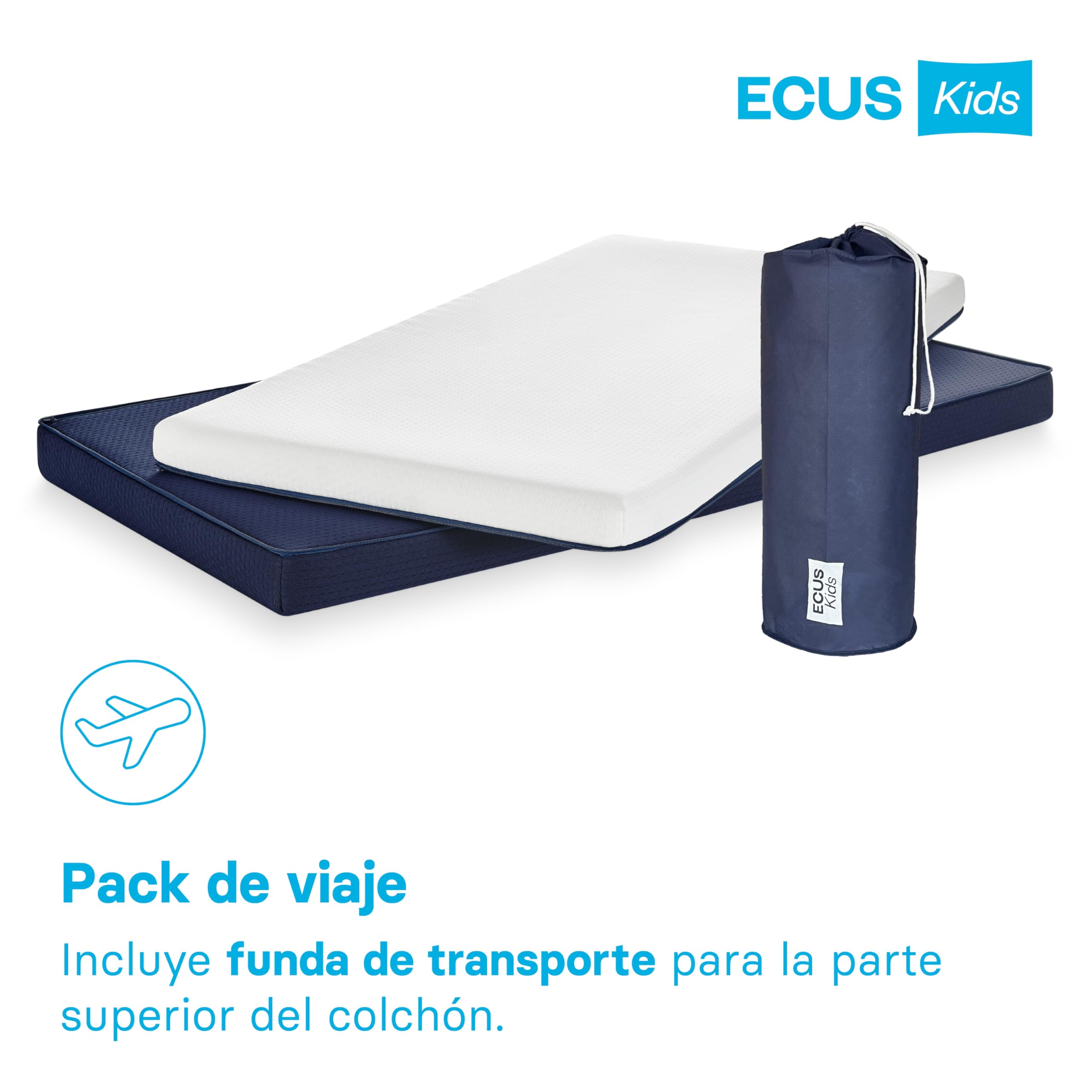 ECUS Kids Colchon Cuna 60x120 cm Modelo Care, Previene la Plagiocefalia. Certificado Sanitario. Colchón Bebé Desenfundable, Hipoalergénico y Transpirable con Altura de 12cm