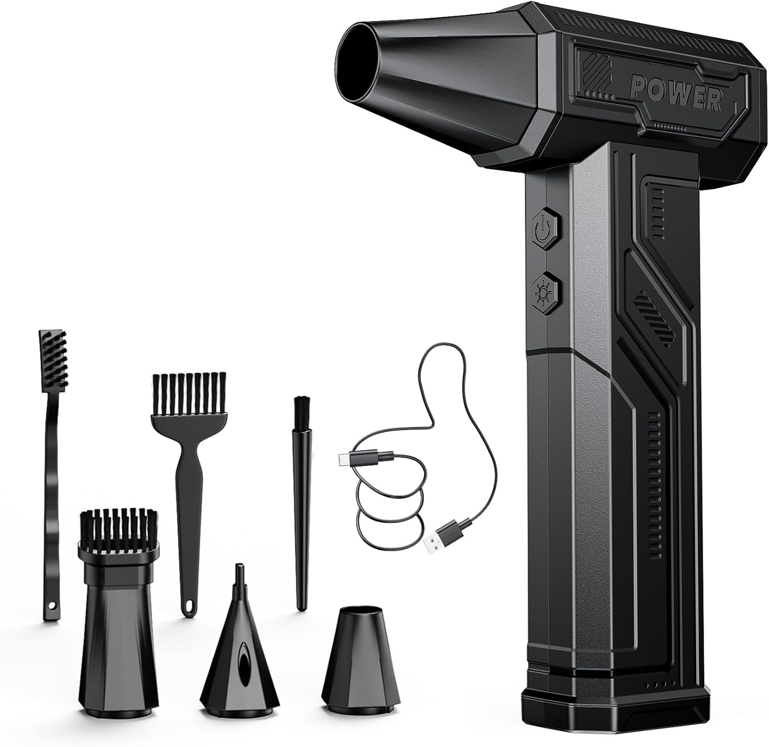 Product image of Electric Air Duster, 300000RPM 4-Gear Adjustable Compressed Air Duster with Light, Rechargeable Brushless Motor Air Blower for Keyboard, PC, Car, and Home Cleaning Reusable Replaces Compressed Air Can