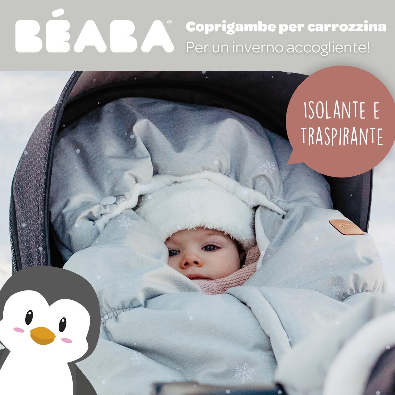BÉABA, Coprigambe per passeggino, 100% impermeabile, antivento, ultra caldo in doppio pile, TOG 6, passaggio con imbracatura a 3 e 5 punti, cappuccio coprente, chiusura a zip, 6-24 mesi, Grigio