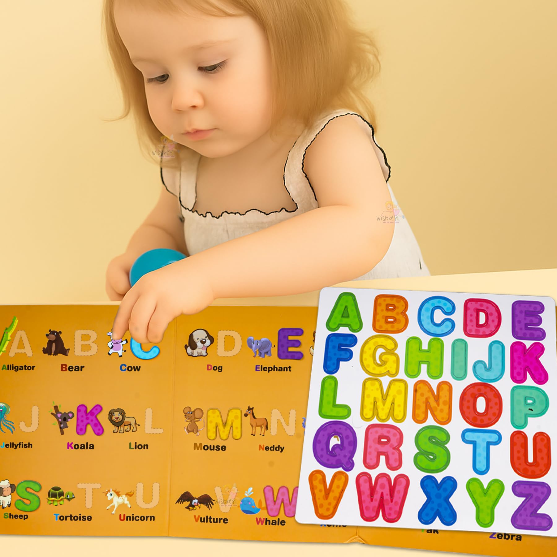 WISHKEY Magnetic Educational Letter Stickers for Kids – ABC Alphabet Magnets with Shape Matching Cards, Preschool Learning & Montessori Educational Toy for Kids Age 3+ Green 3