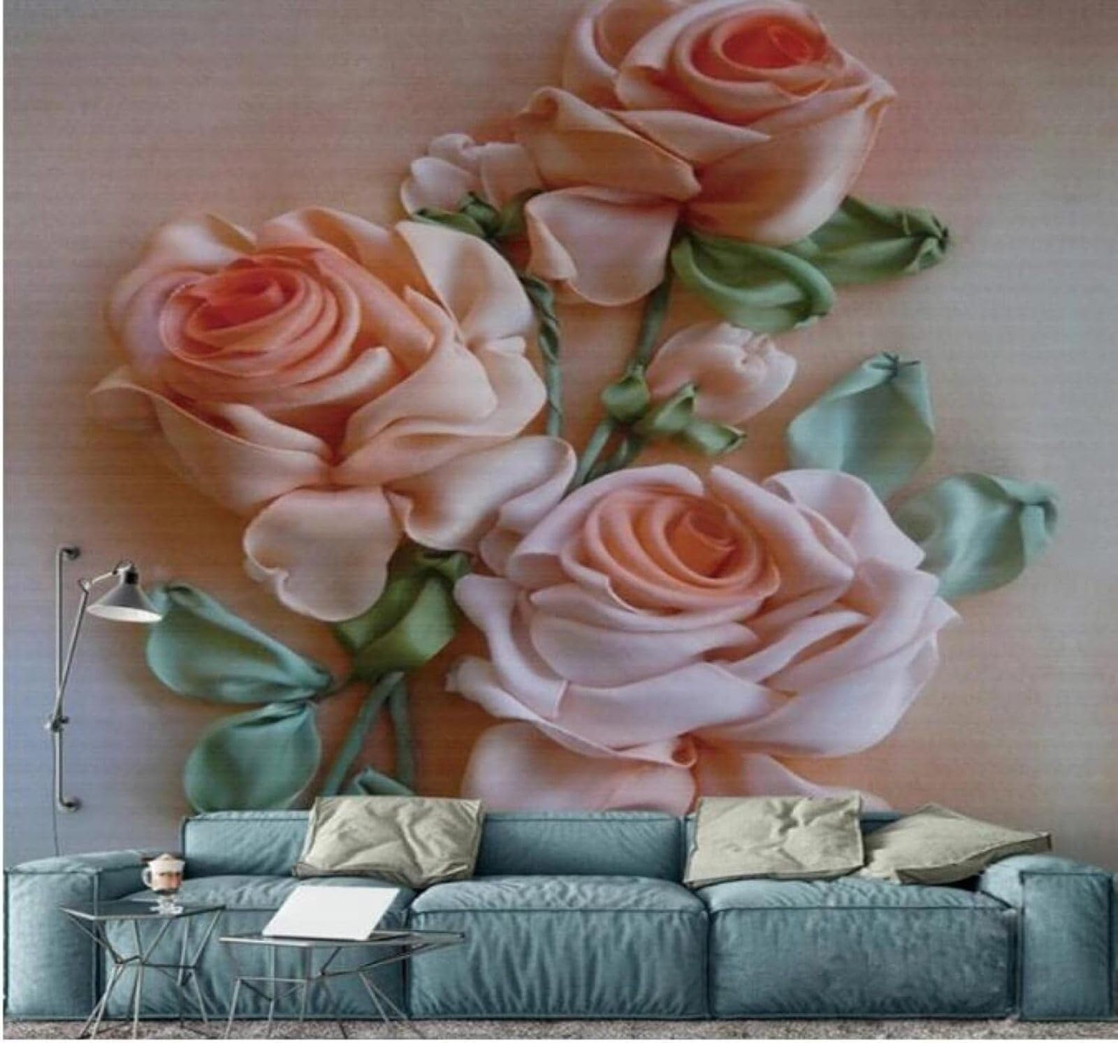 Xlming 250Cm×170Cm(B×H) Relief Three Dimensional Romantic Pink Roses 3D Wallpaper Luxury Silk Study Dining Feature Sofa Grey Bedroom Living Room Tv Decorative Wall-250Cm×170Cm