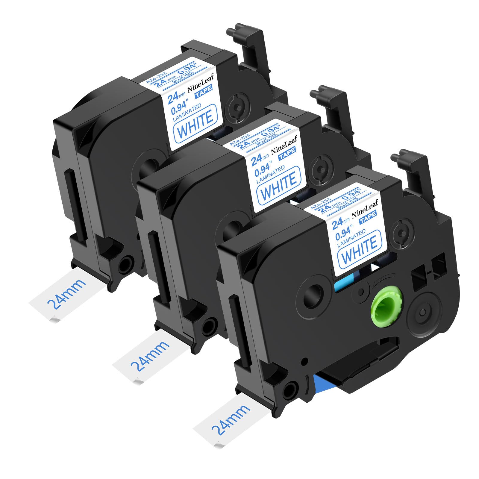 NineLeaf 3 Pack Compatible for Brother TZe-253 TZe253 TZ-253 TZ253 Label Tape 14mm 0.94'' 1'' Blue on White Standard Laminated Labeling Work with
