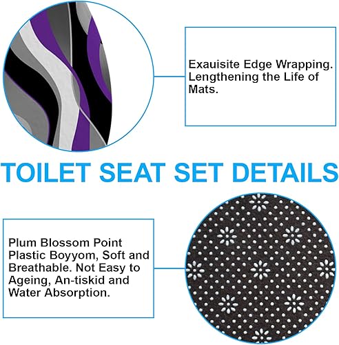 ALEXEX Juego de 4 cortinas de ducha geométricas moradas, juegos de baño negros y morados con cortina de ducha y alfombras, arte moderno, decoración