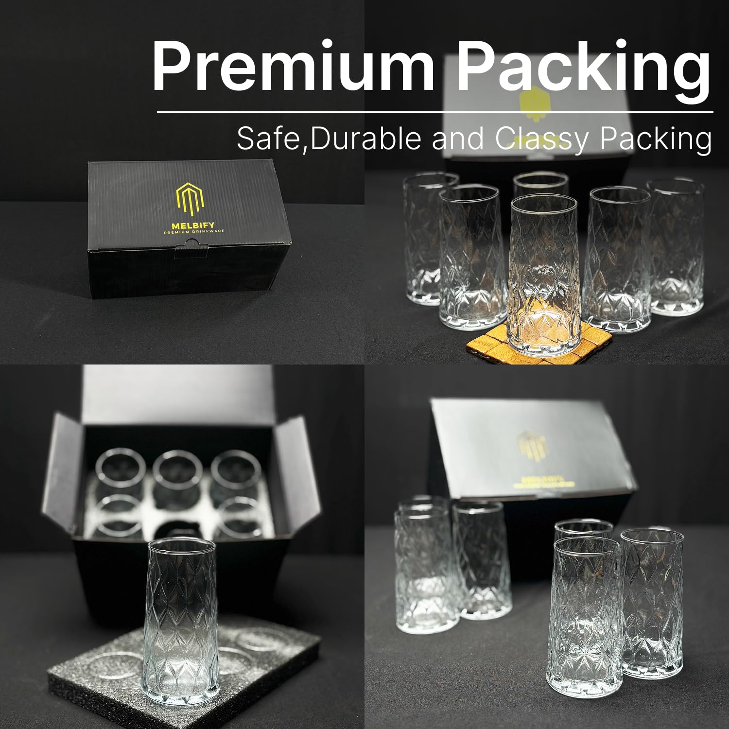 Melbify Leafy Cocktail Glasses Set of 12 | 350 ml Highball Glass | Tall Long Transparent Unique LIIT Glass 3
