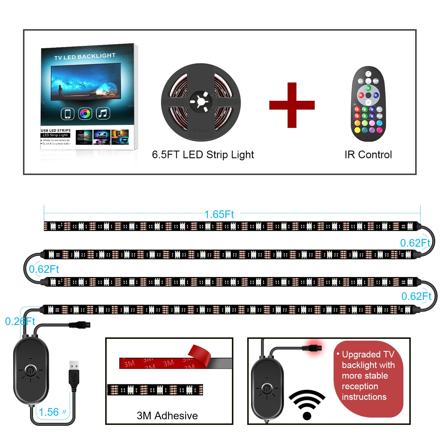 Retroilluminazione TV a LED Che Cambia RGB per Specchio TV da 55'-70 ', PC, sincronizzazione del Controllo delle App alla Musica, Illuminazione di distorsi