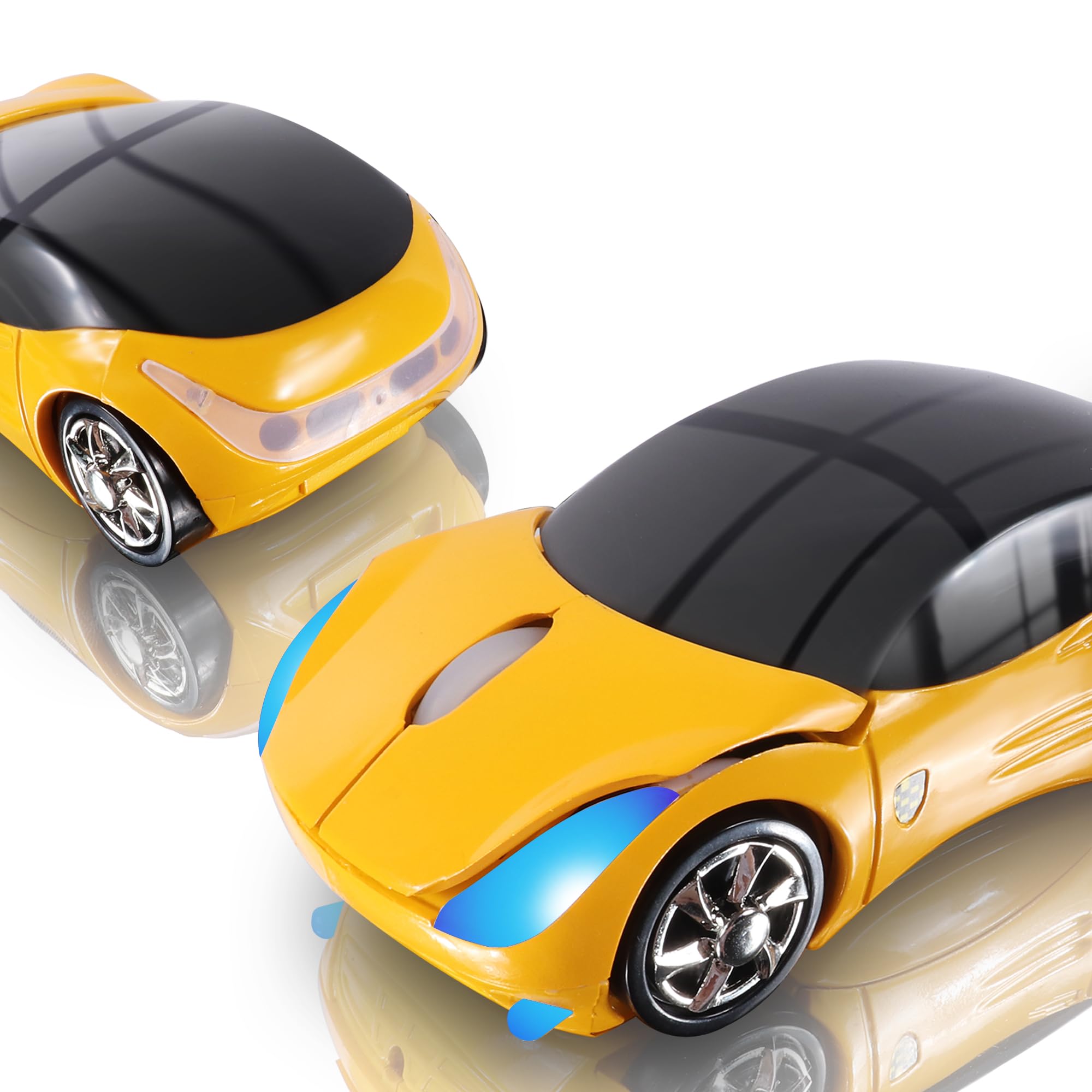 Wireless Mouse, 2.4GHz Car Wireless Mouse Cool 3D Sport Ergonomic Optical Cordless Mice with USB Receiver for PC Laptop Computer Women Small Hands (Yellow)