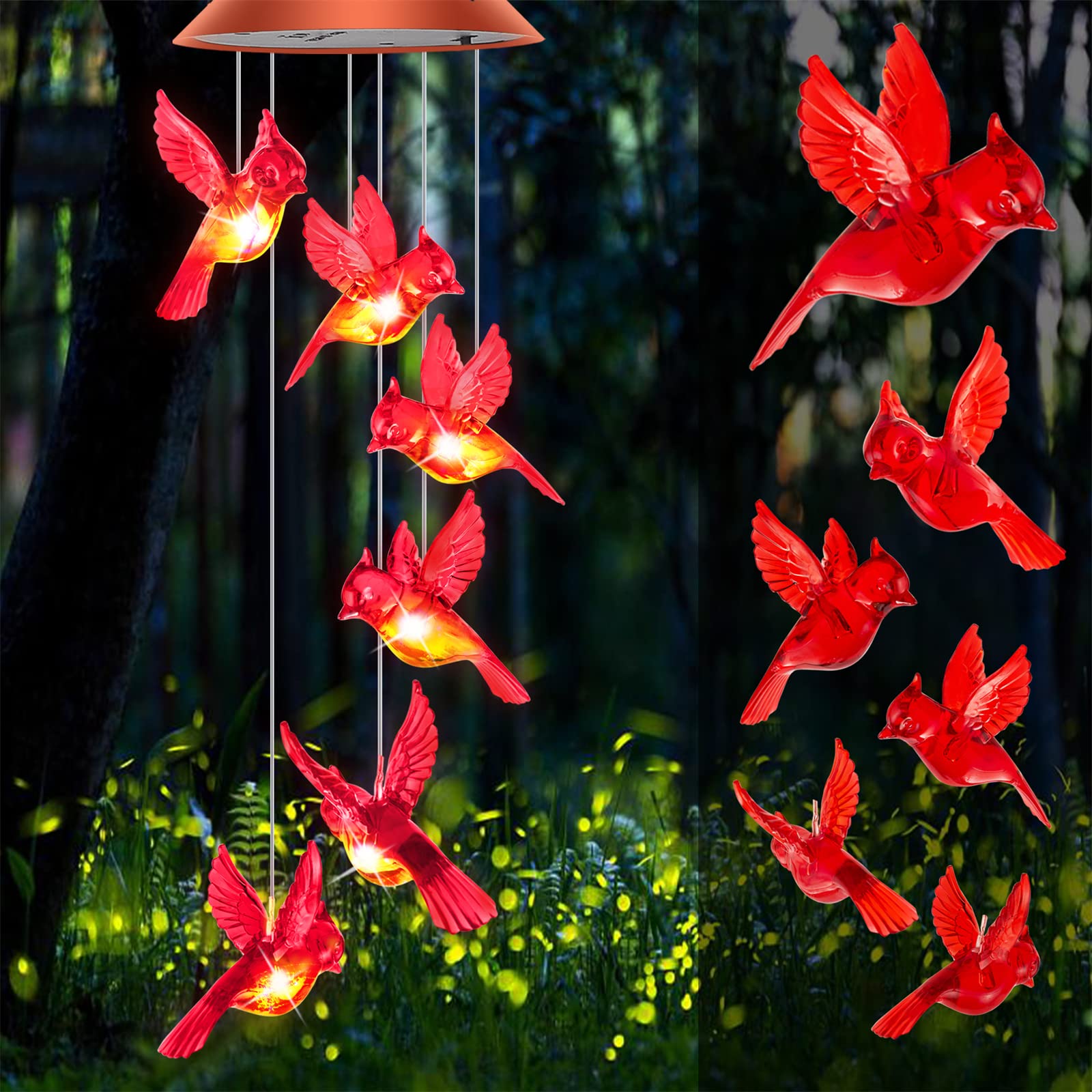 Cardinal Wind Chimes Solar Cardinal Bird Wind Chimes Outside Moms Gifts Unique Cardinal Gifts for Women Red Bird Outdoor Decor Garden Gifts for Grandma mom Memorial Wind Chimes