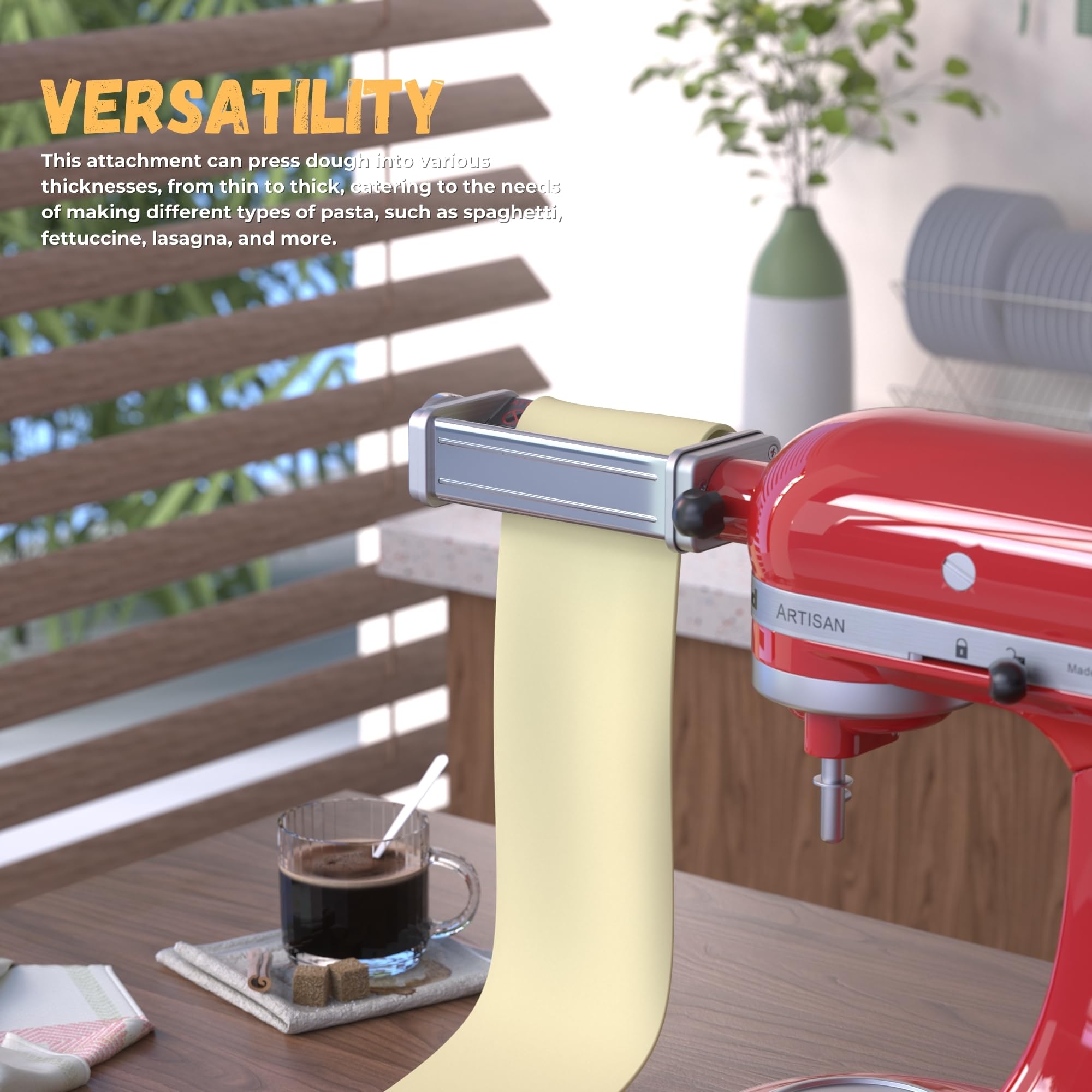 Generic Pasta Roller, Pasta Maker Attachment Compatible with KitchenAid Stand Mixer, 8 Thickness Adjustable Pasta Roller, Stainless Steel Pasta Maker Replacement, Medium, Silver