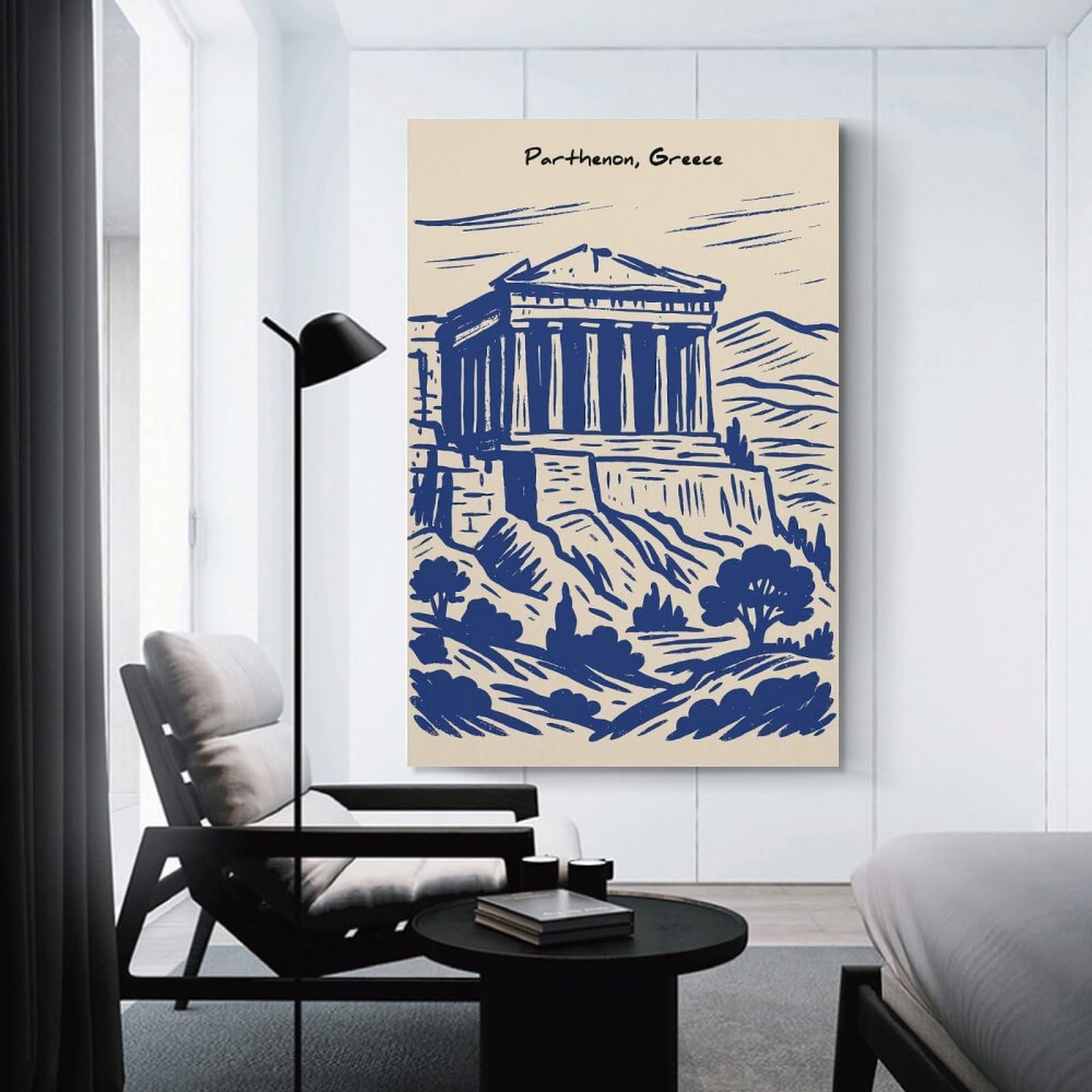 Junmoney Parthenon, Greece Sketch Decorative Canvas Print, 24x36inch(60x90cm), for Hallway, Entryway Or Landing, Home Artwork for First Impressions