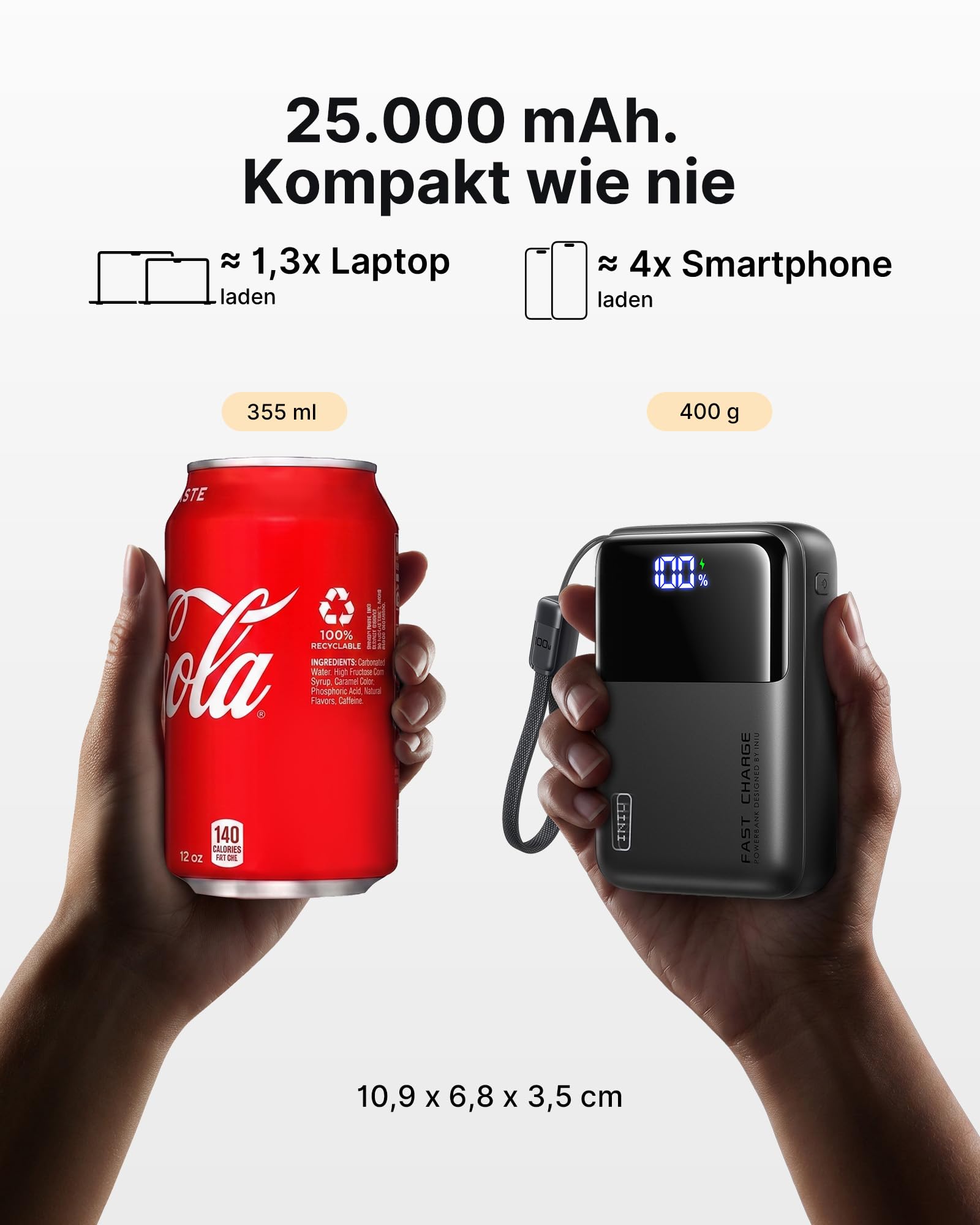 INIU Laptop Power bank, Ultra Kompakt 100W Schnellladung Powerbank, 25000mAh Hochkapazität Externer Akku mit USB C Kabel, Flugtauglich, für MacBook, Steam Deck, iPhone 17/16/15 Pro, Samsung, iPad uvm.