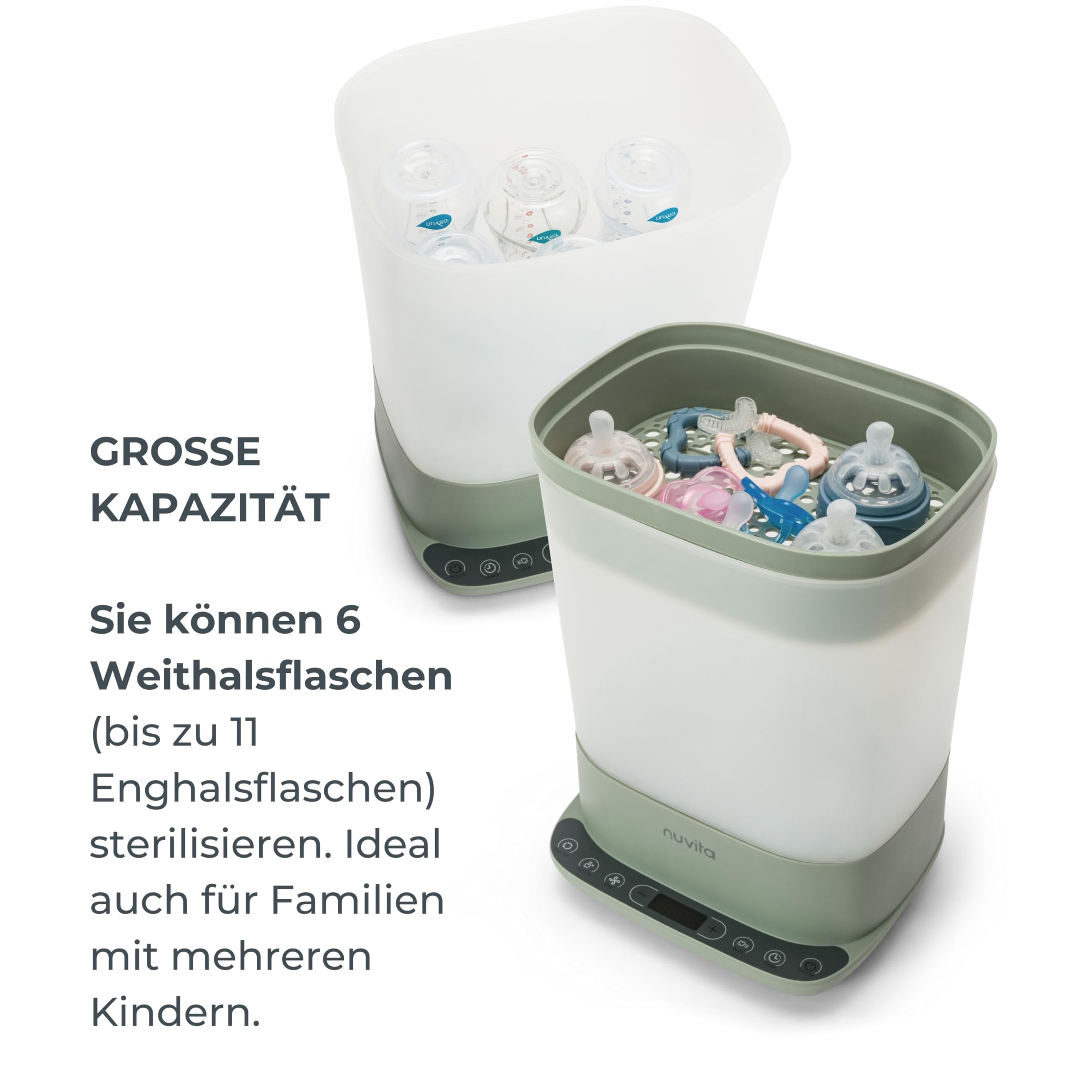 Nuvita 1088 SteriDry 2-in-1 Sterilisator und Trockner für Babyflaschen - 99,99% Dampfsterilisation, HEPA-Filter für gereinigtes Trocknen, 72 Stunden sterile Aufbewahrung, große Kapazität