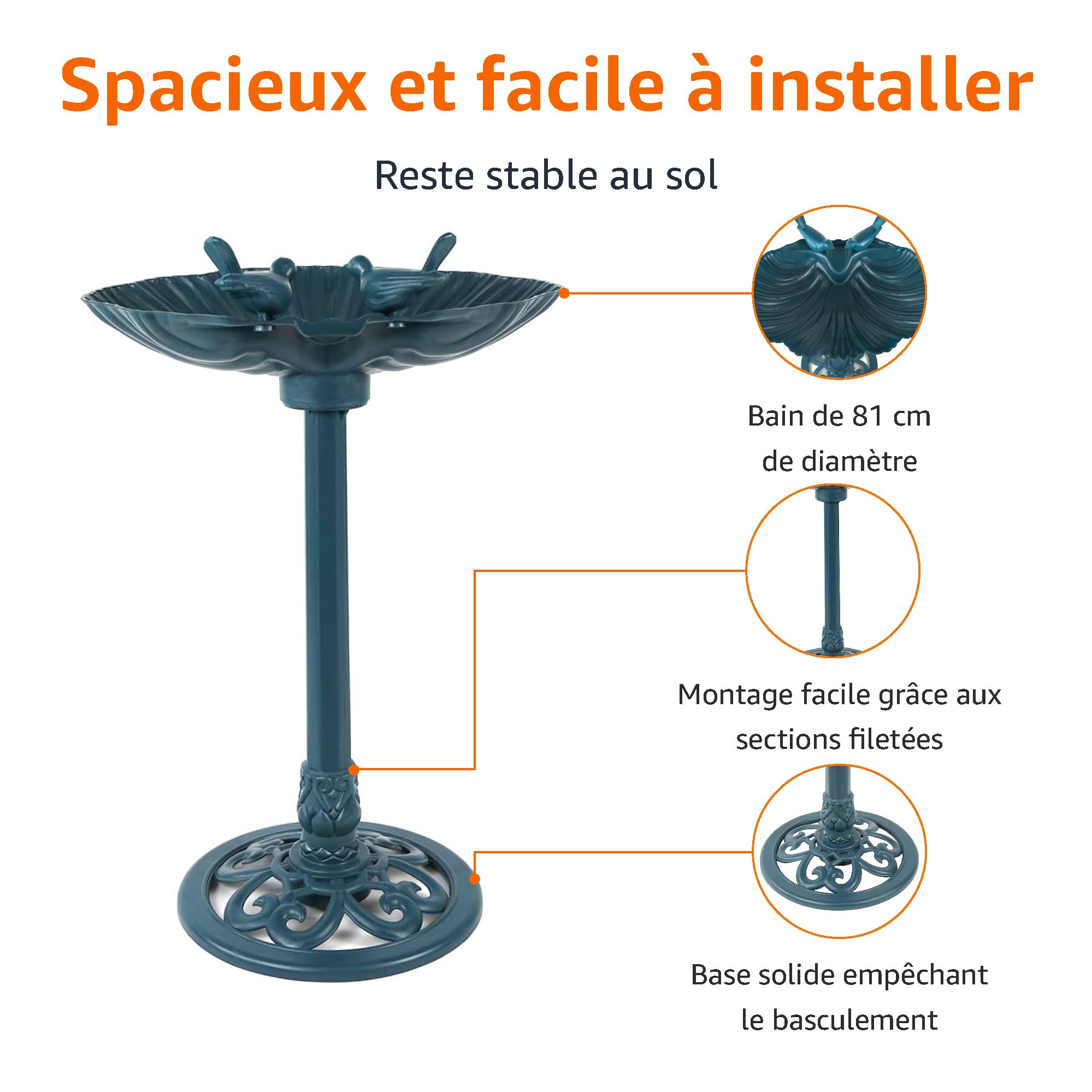 Amazon Basics Bain d’oiseau, 81 cm, Vert, Matériau PP de haute qualité