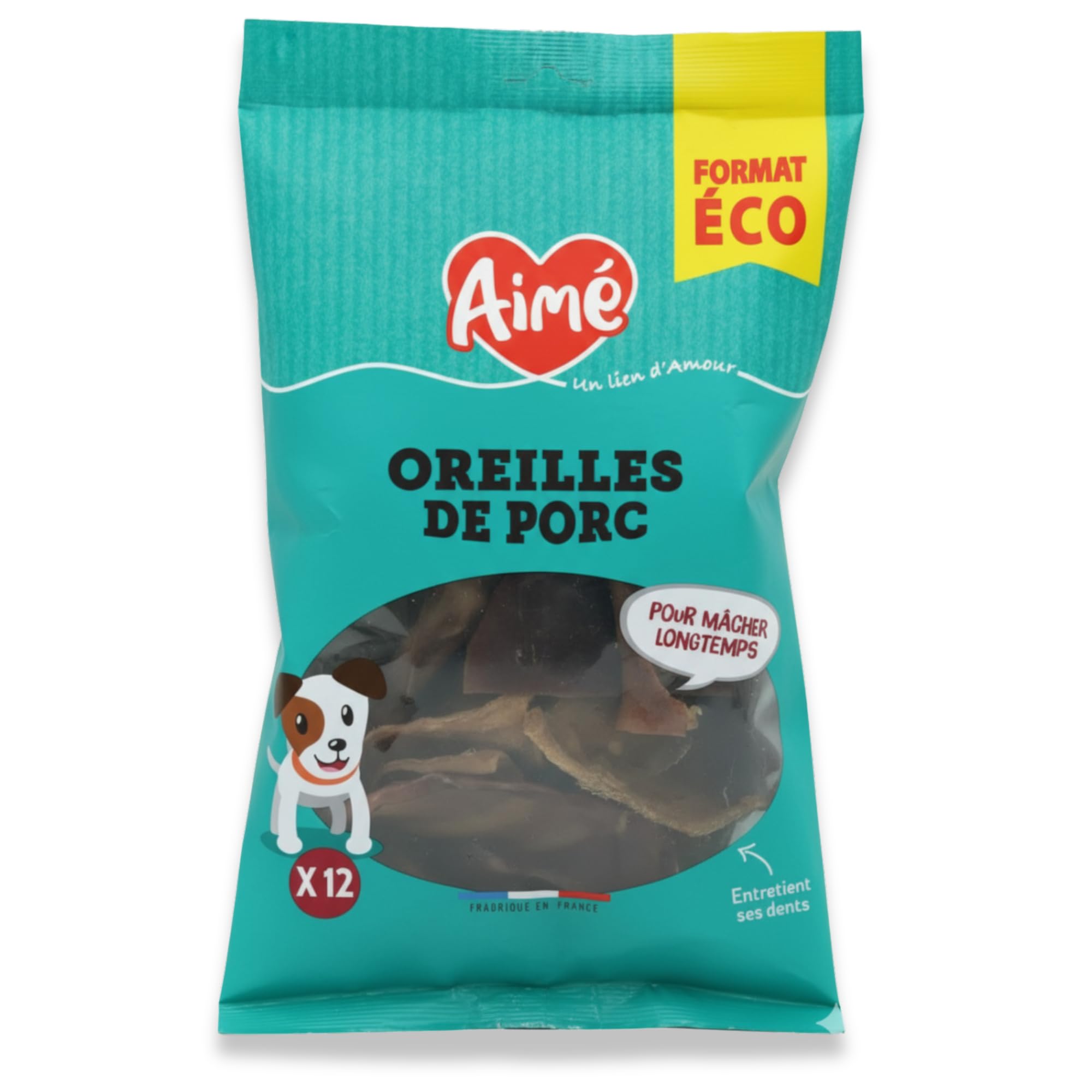 Aimé Oreille de Porc pour Chien, X12, Sans conservateur ni colorant, Friandise à mâcher 100 pourcent naturelle, Multicolore, 12 Unité (Lot de 1)