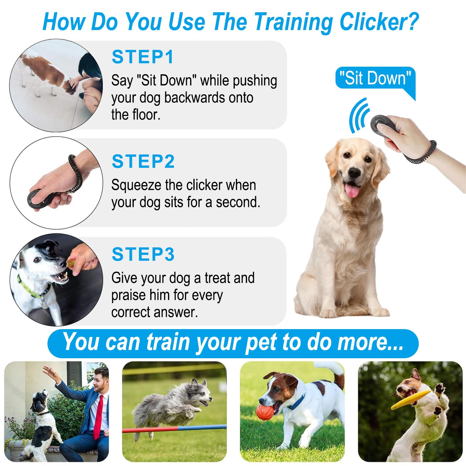 Aililong 2 Pezzi Dog Clicker - Addestramento Animali (Cani/Cuccioli/Gatti/Cavalli), Pulsante Grande, Materiali Alto qualità, Versatile