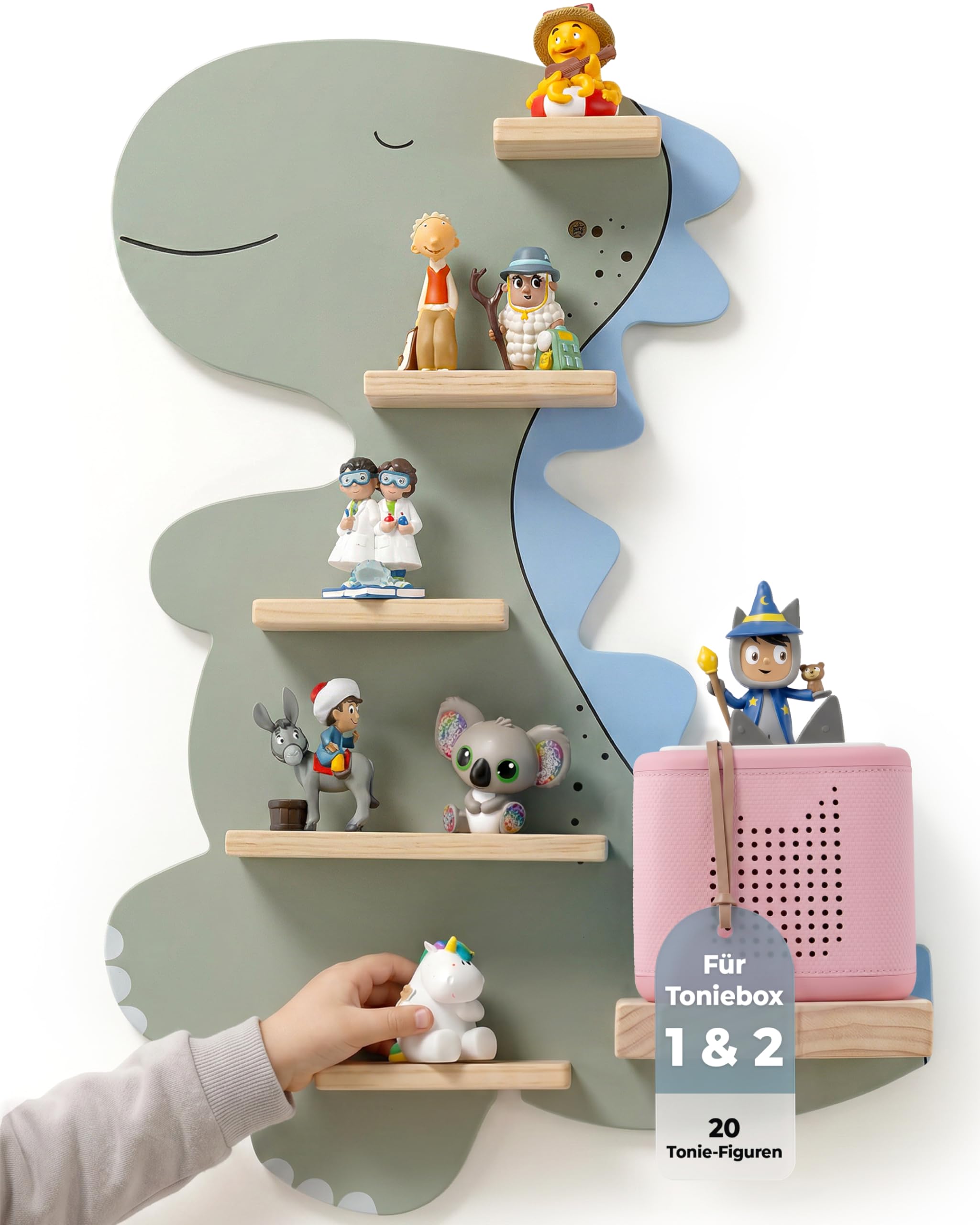 Little Goldie® Tonie Regal - für Tonie Figuren (magnetisch) und Box - Dino Motiv für Jungen und Mädchen - hängend - für Toniebox 1 und 2