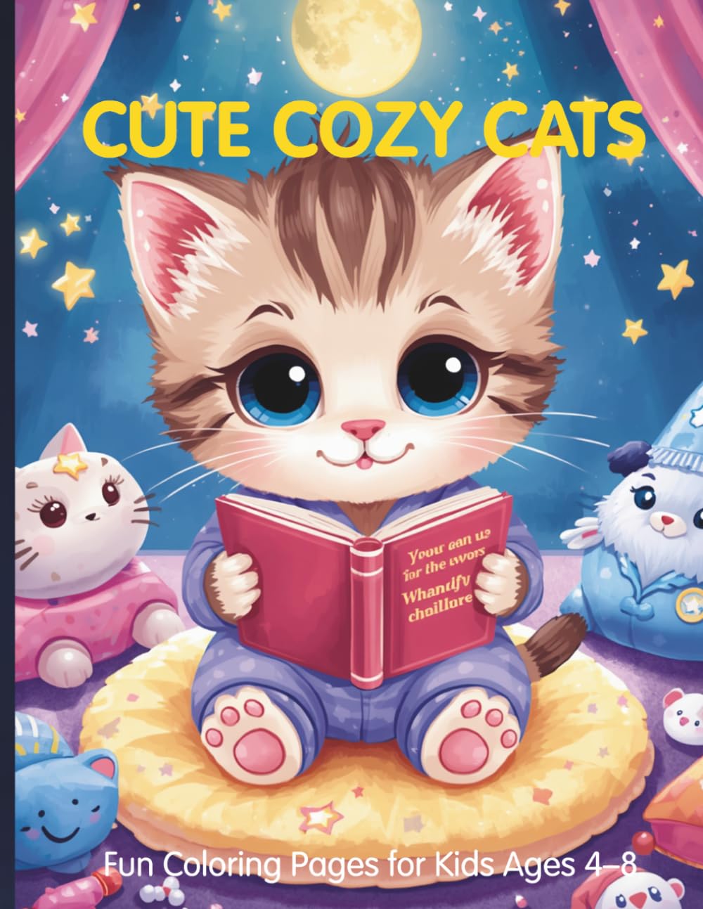 CUTE COZY CATS: fun coloring pages for kids ages 4-8