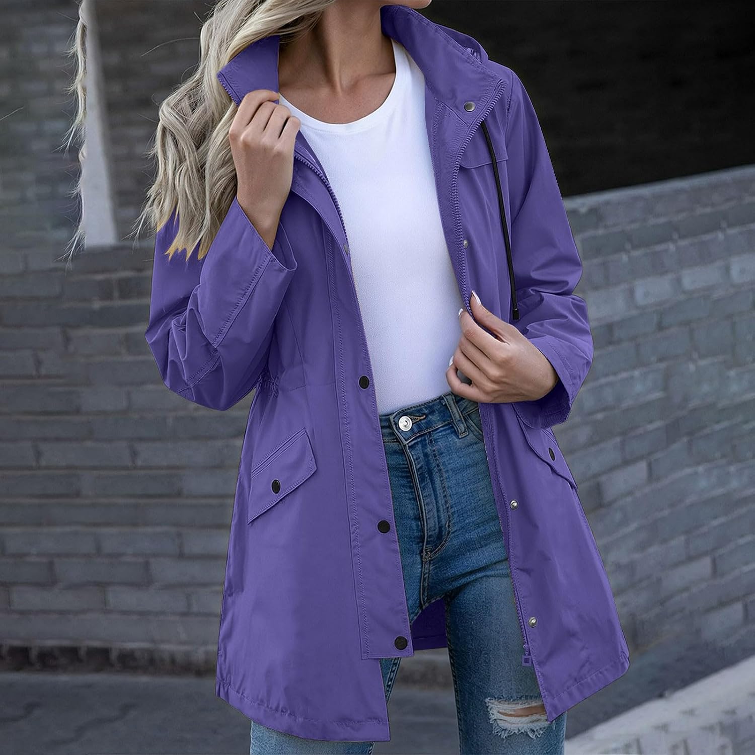 Safari Jacket for Women Casual Long Sleeve Utility Coat Anorak | Women's Mid Length Waterproof Trench Coat with Button Front, Flap Pockets, Stand Collar for Fall Spring Travel Casual Wear