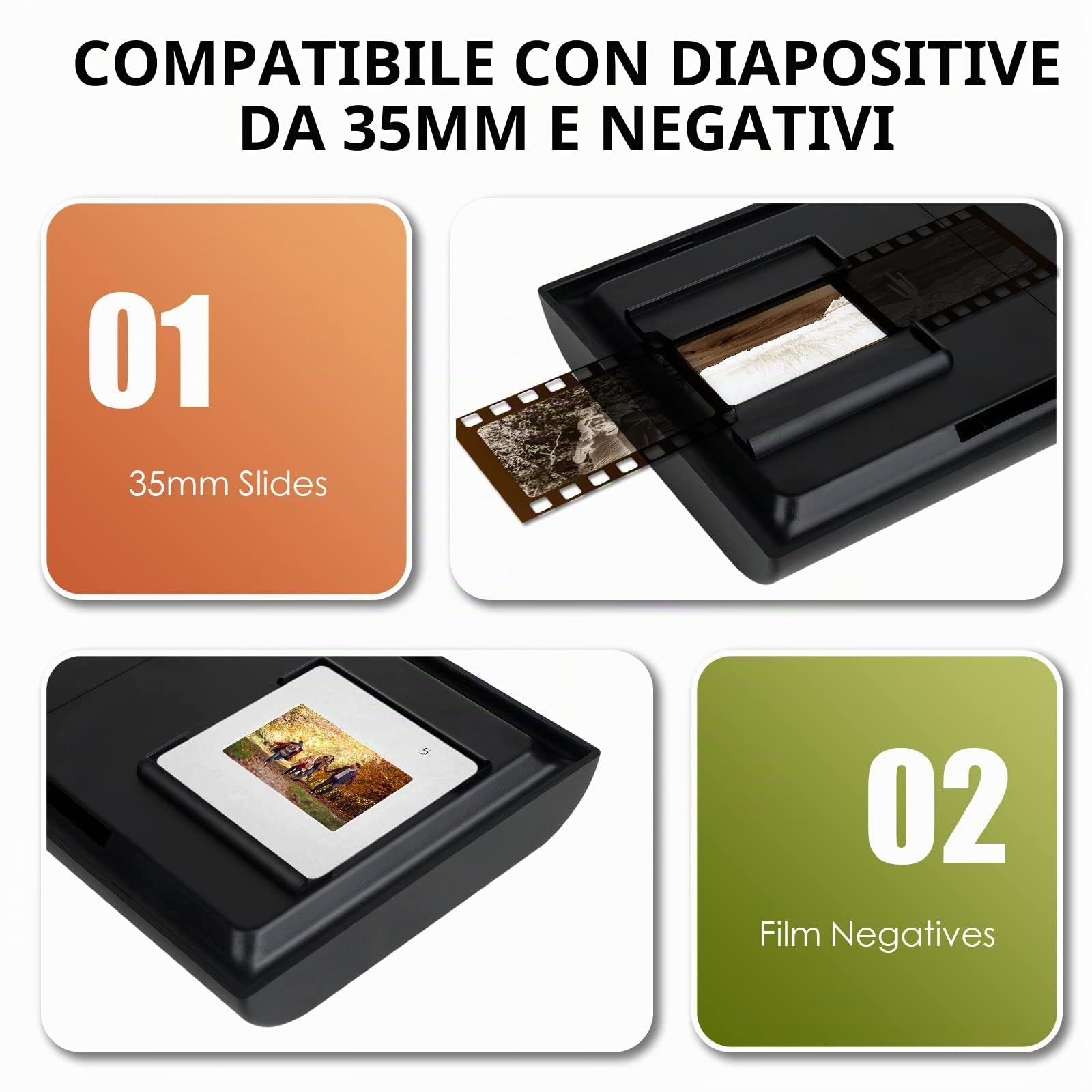 Scanner per pellicole 35 mm, scanner per diapositive e negativi per scansione e salvataggio, scanner per foto digitale