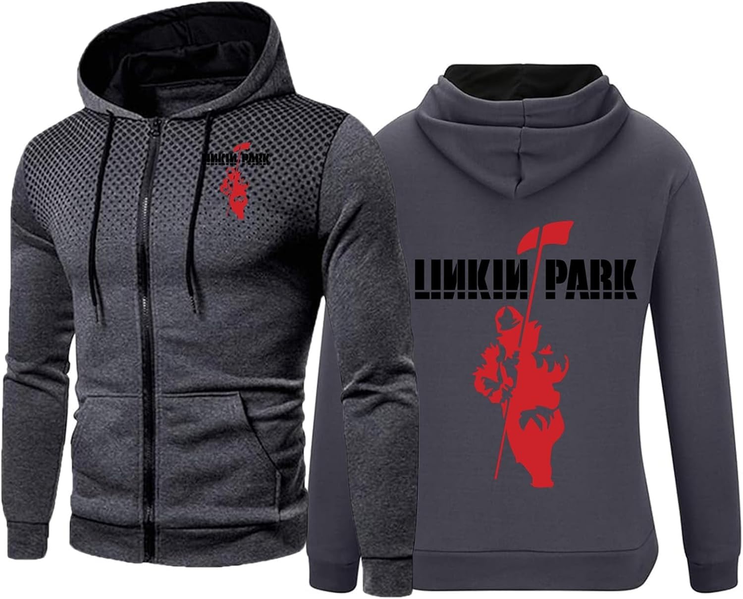 Tuiaifa Men's F Ull Zip Up Pullover Hoodies Or Linkin Park Sweatshirts Leisure Jackets Plus Size Hoody Sportswear Workwear Outerwear With Pockets(,L)