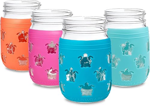 Envolturas para tarros Mason  Fundas protectoras 100% silicona  Envoltura elegante y funcional para tarros Mason de boca regular y ancha de 16 onzas
