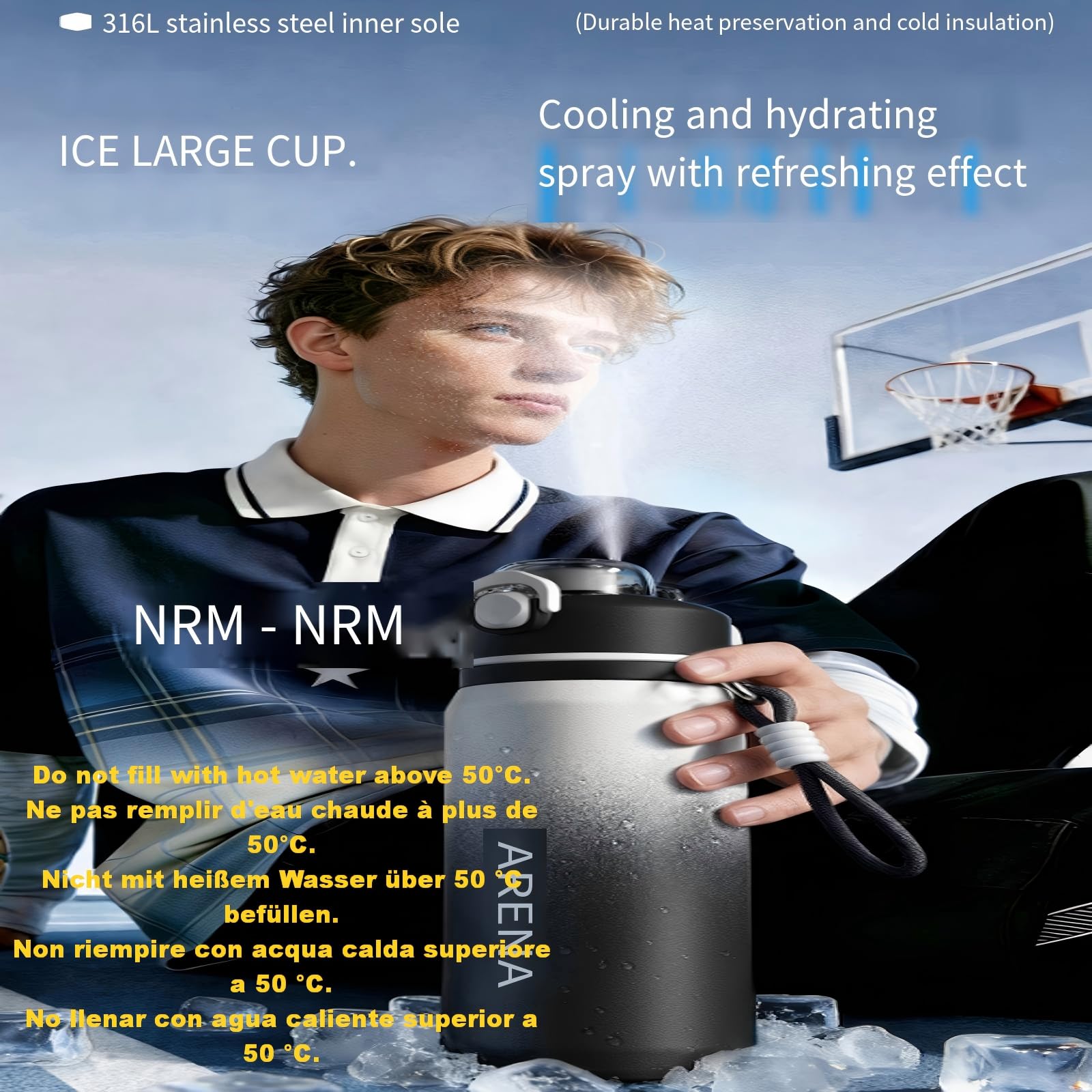 800/1000ml Metall Isolierte Nebelwasserflasche, Edelstahl mit auslaufsicherem Design und Nebelsprühfunktion, trinkbar und nebelkühlend, ideal für Outdoor, Radfahren und Sport (Silber, 800ML)