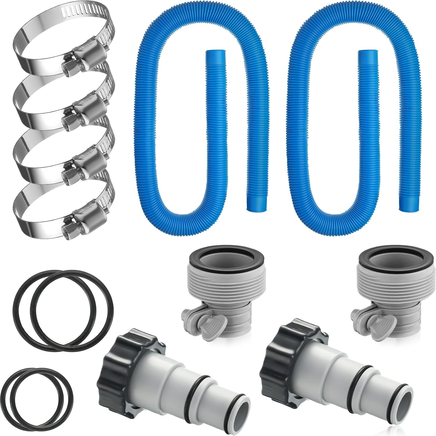 2 Pcs 1.5'' Diameter 59'' Length Swimming Pool Filter Hose with 4 Pcs Hose Clamps 2