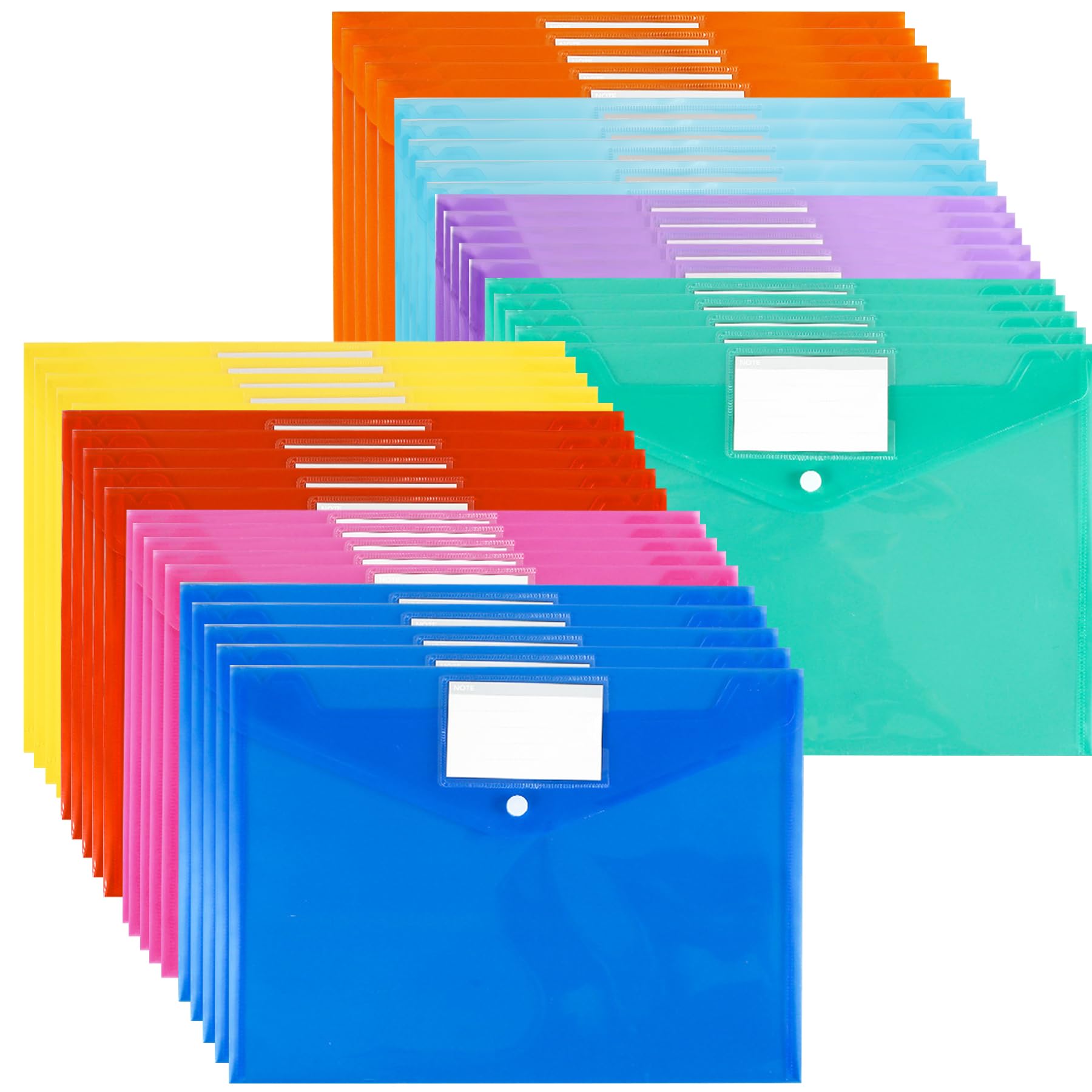 40 Pack Plastic Wallets A4, Colour File Folders with Label Pocket