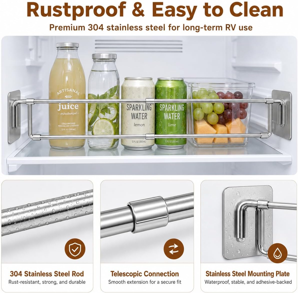 4 Pack RV Fridge Bars, Adjustable Refrigerator Tension Rods for Camper RV image 5