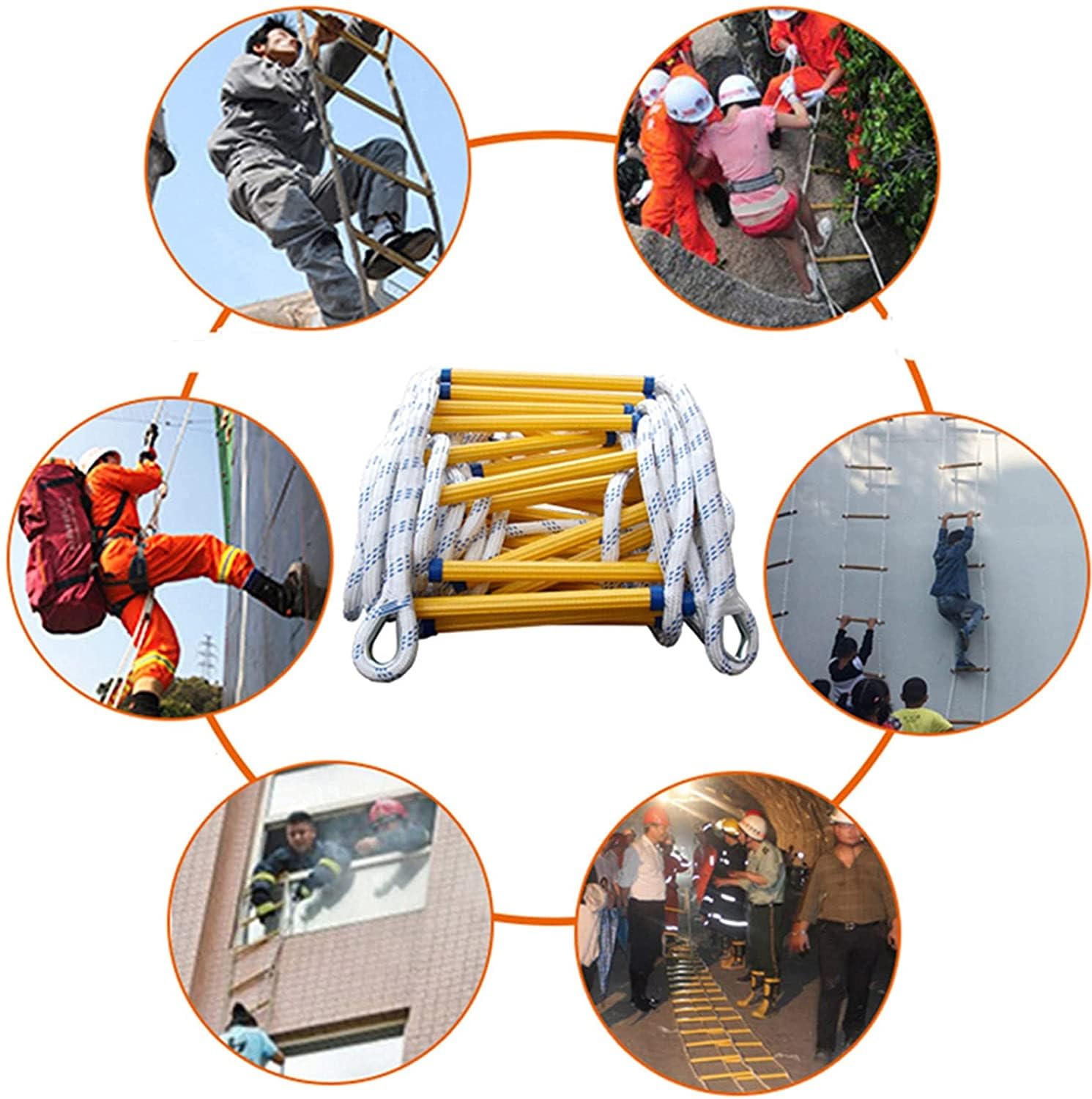 Escalera de Cuerda para Escape de Incendios - Escalera de evacuación de Emergencia Resistente al Fuego con mosquetones de Gancho para niños y Adultos, Escalera de Rescate de Incendios de 2 a
