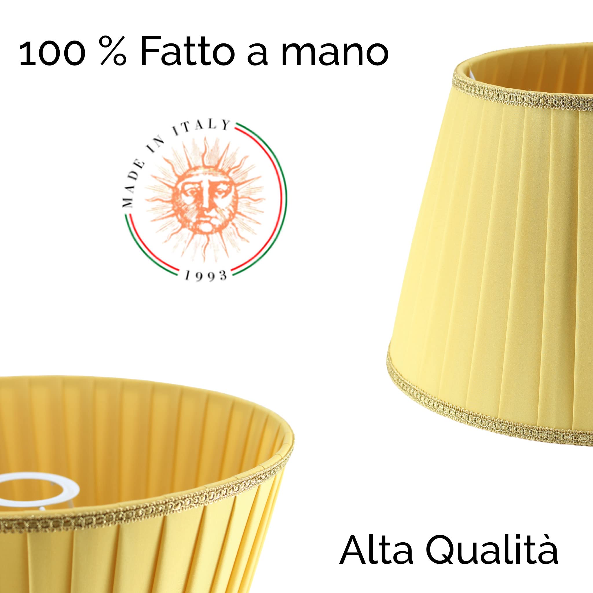 Paralume Impero In Tessuto Pongè Giallo Plissettato - Artigianale Made In Italy - Foto 8