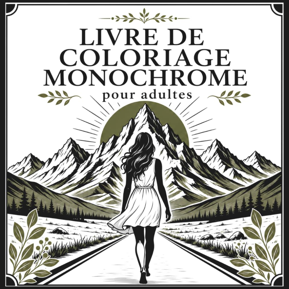 Livre de Coloriage Monochrome pour Adultes: 50 Illustrations Relaxantes de Femmes, Nature, Animaux, Paysages et Botanique – Vie Douce pour des Moments de Calme, Anti-Stress et Pleine Conscience