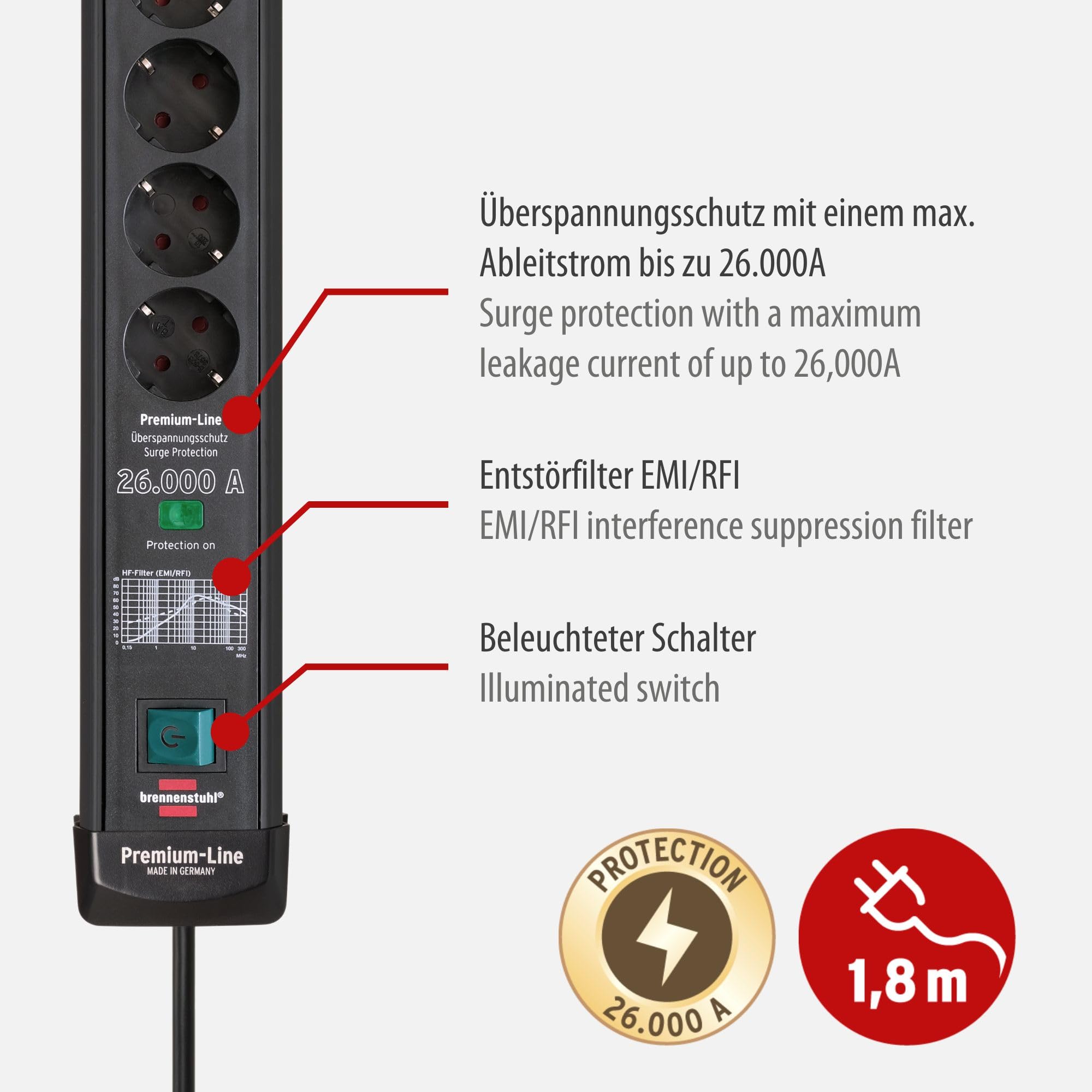 Brennenstuhl Premium-Line 26.000 A 6-fach Ü bk 1,8 m