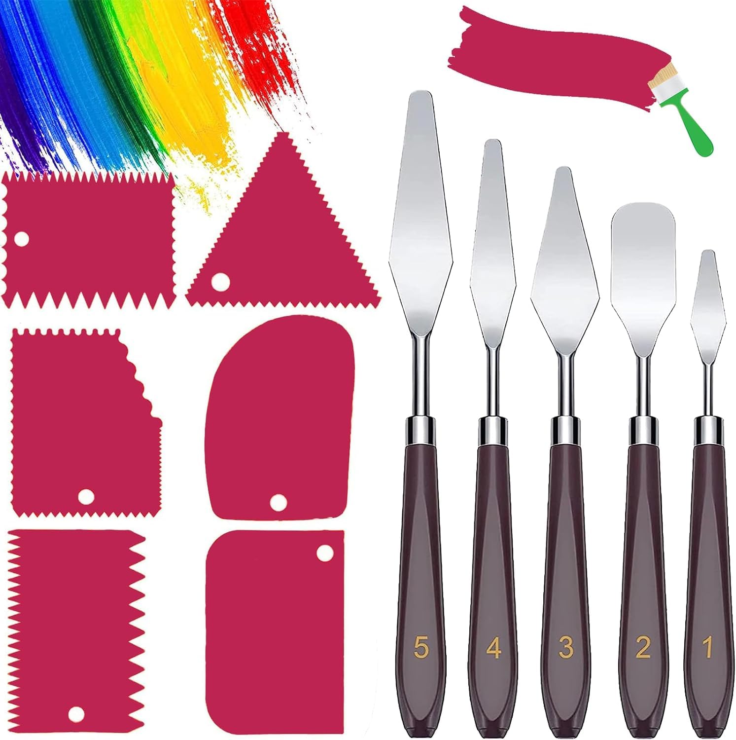 ROMINVIC Strukturpaste,Spachtel Set 11 Stück Acrylmalerei - 5 Palette Messer+6 AbstreifermesserAcryl Spachtel Kunstlerbedarf zum Olgemalde