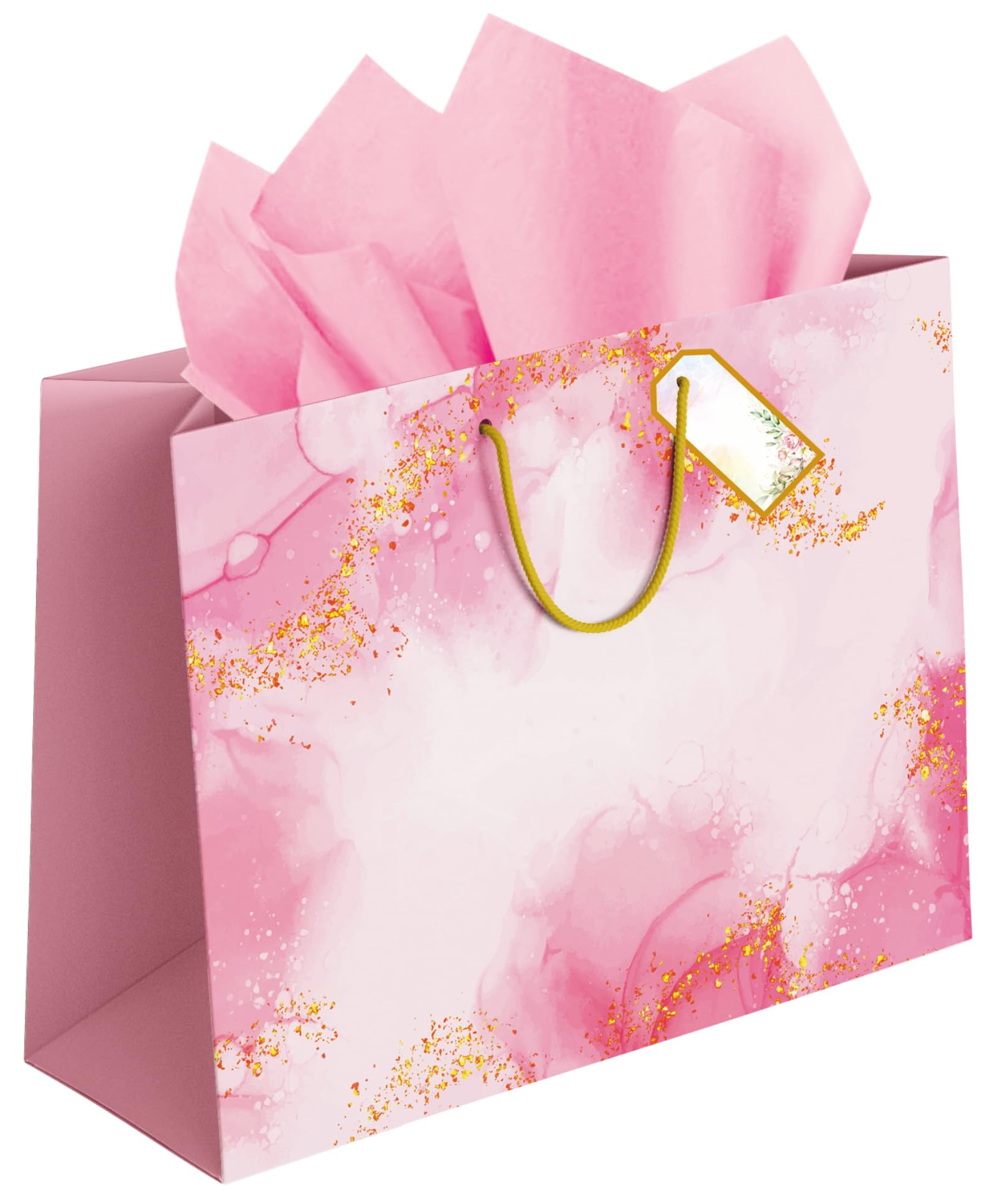 Gift Bags Large Size – Paper Bags for Gifting with Tissue and Tag – Carry Bags for Return Gift Birthday Wedding Party – 14 x 10.5 x 4 Inch – Pack of 5