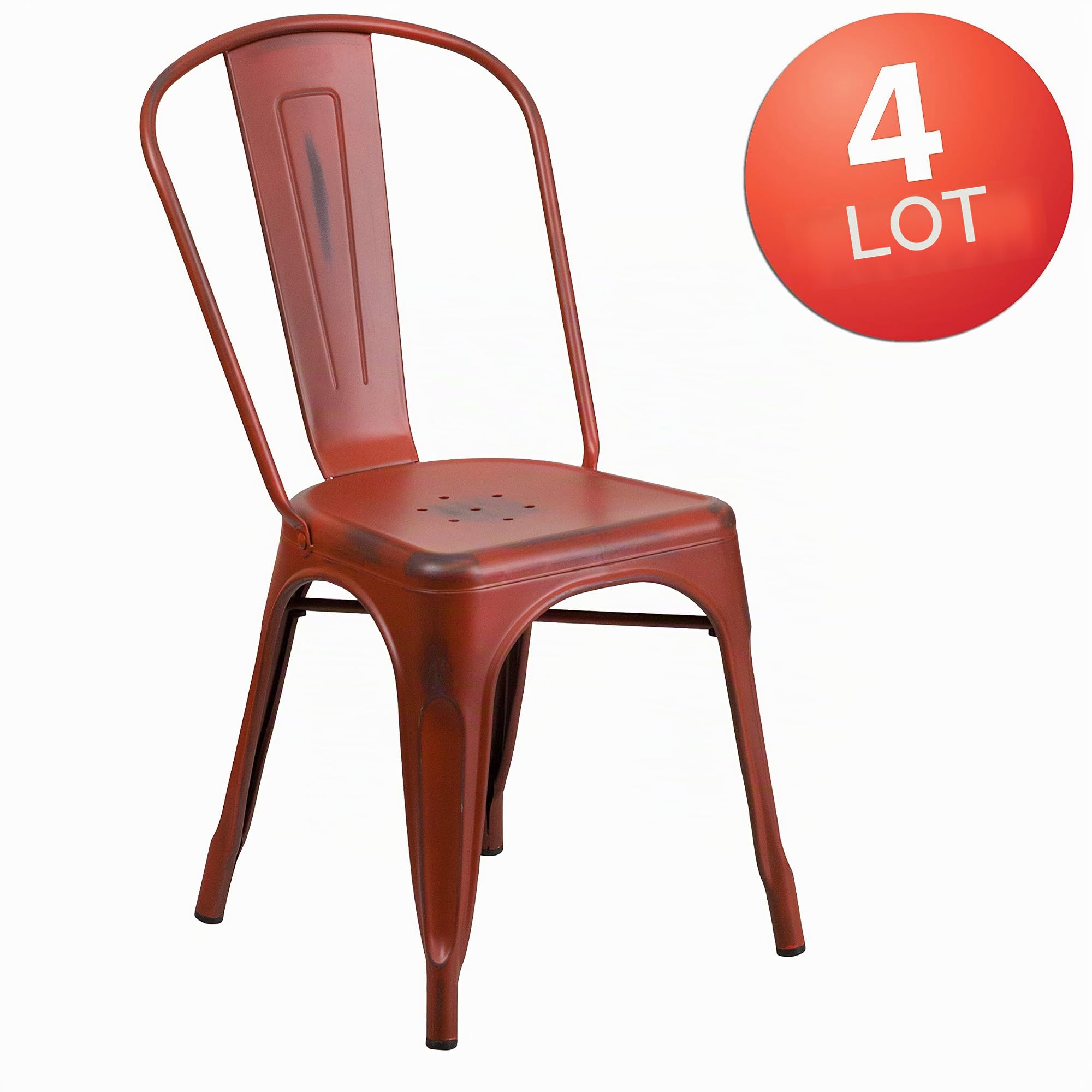 Flash Furniture Lot de 4 chaises en métal Vieilli Rouge