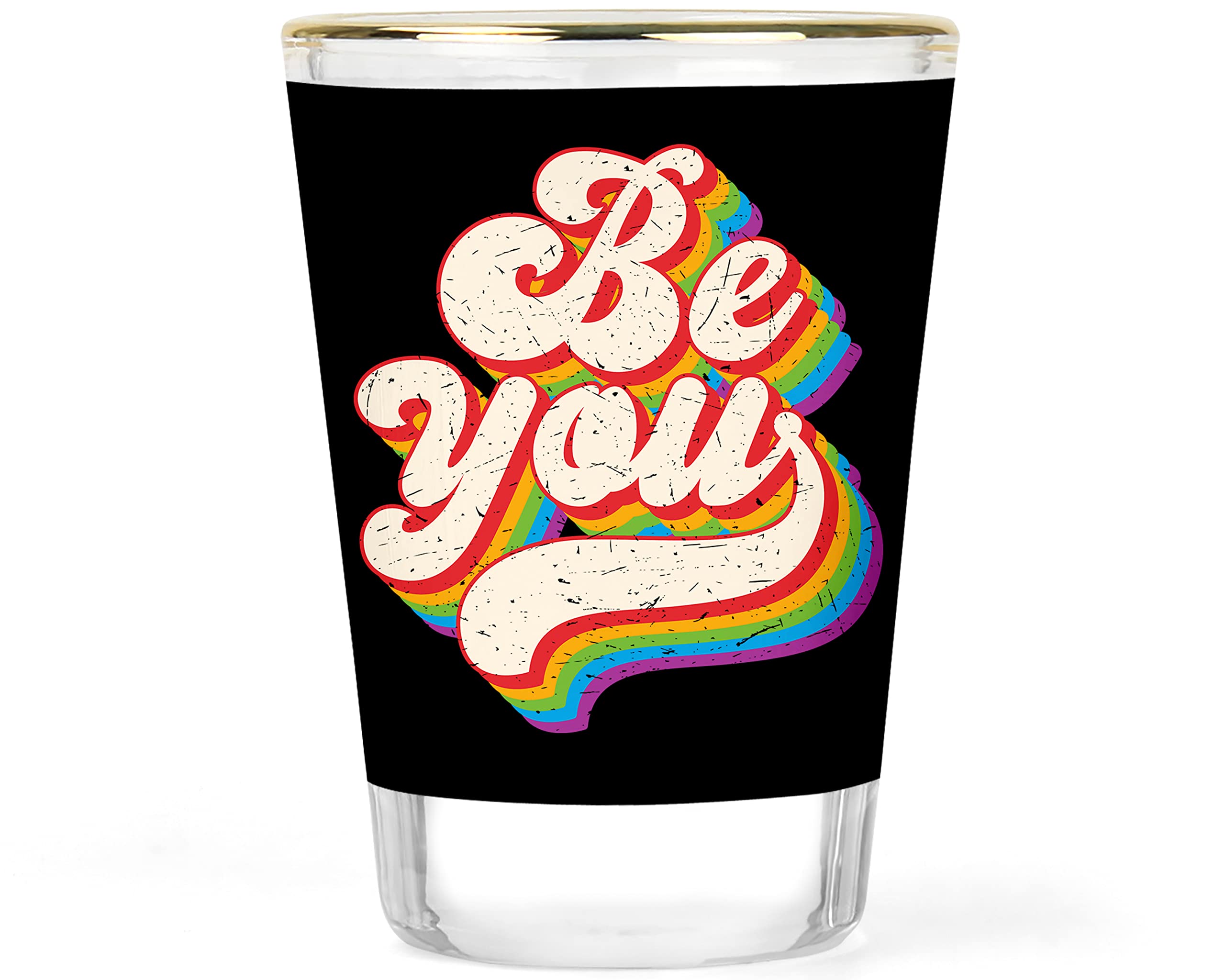 Retro Gay Pride Shot Glass - Be You Rainbow Shot Glass - LGTBQ+ Gifts - Gay Pride Collectible Glasses - Celebrate Pride Month Party Favor Barware